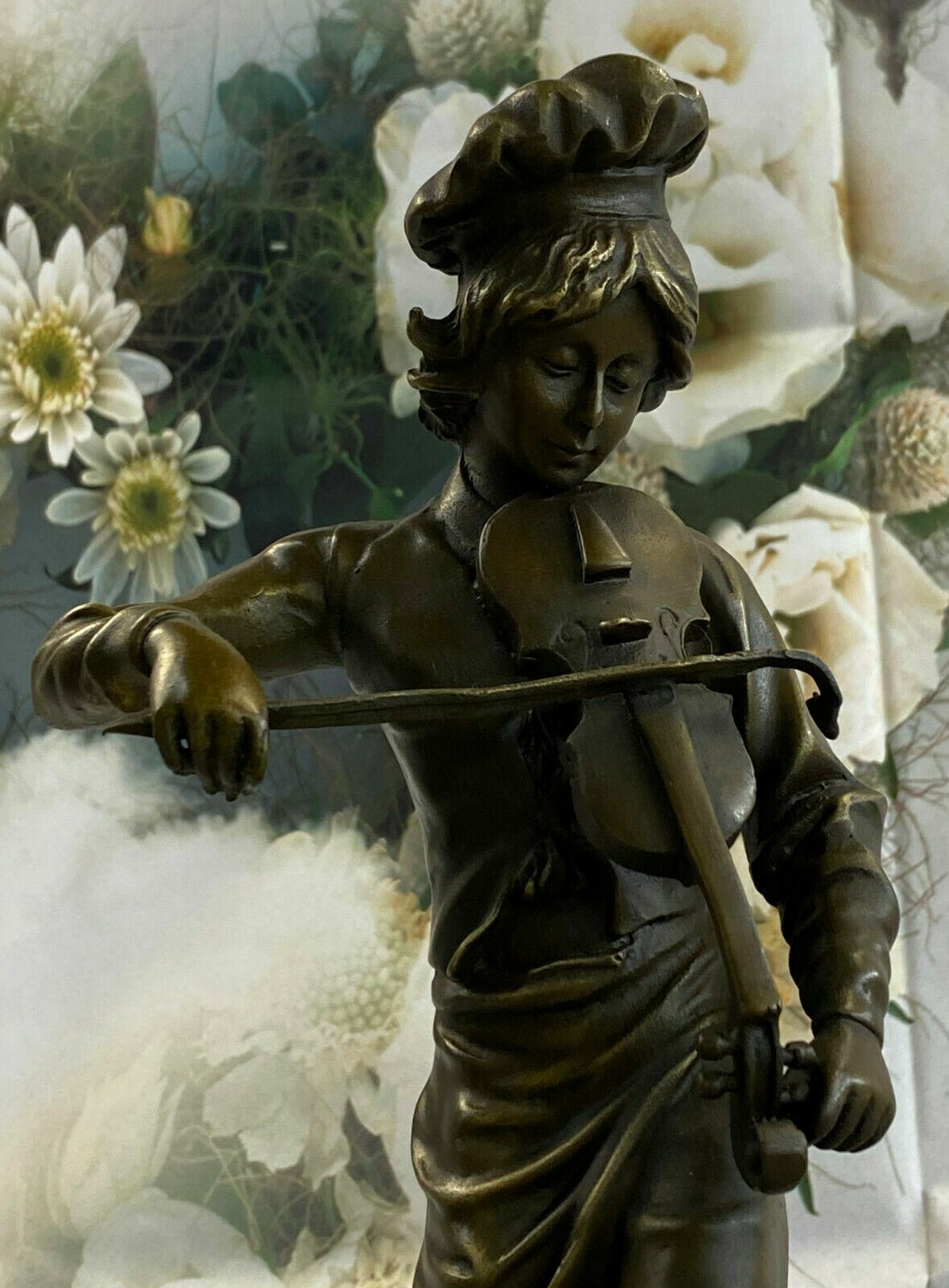 Modern Art Male Violin Fidler Player Bronze Marble Sculpture Figurine Decor Sale