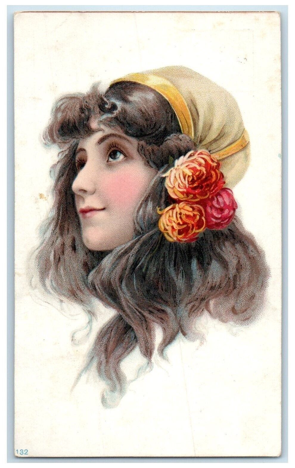c1910\'s Pretty Woman Floral Bonnet Tivoli Cafe Advertising Antique Postcard