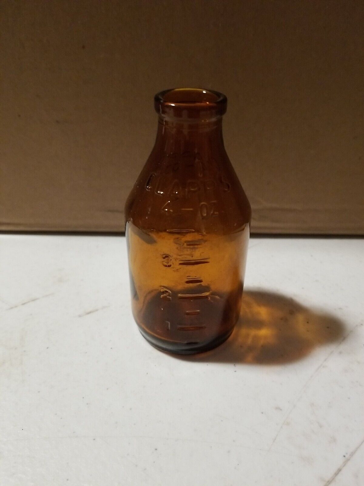 Vintage Clapp\'s 4 oz  Baby Fruit Juice  Glass Bottle Original Amber