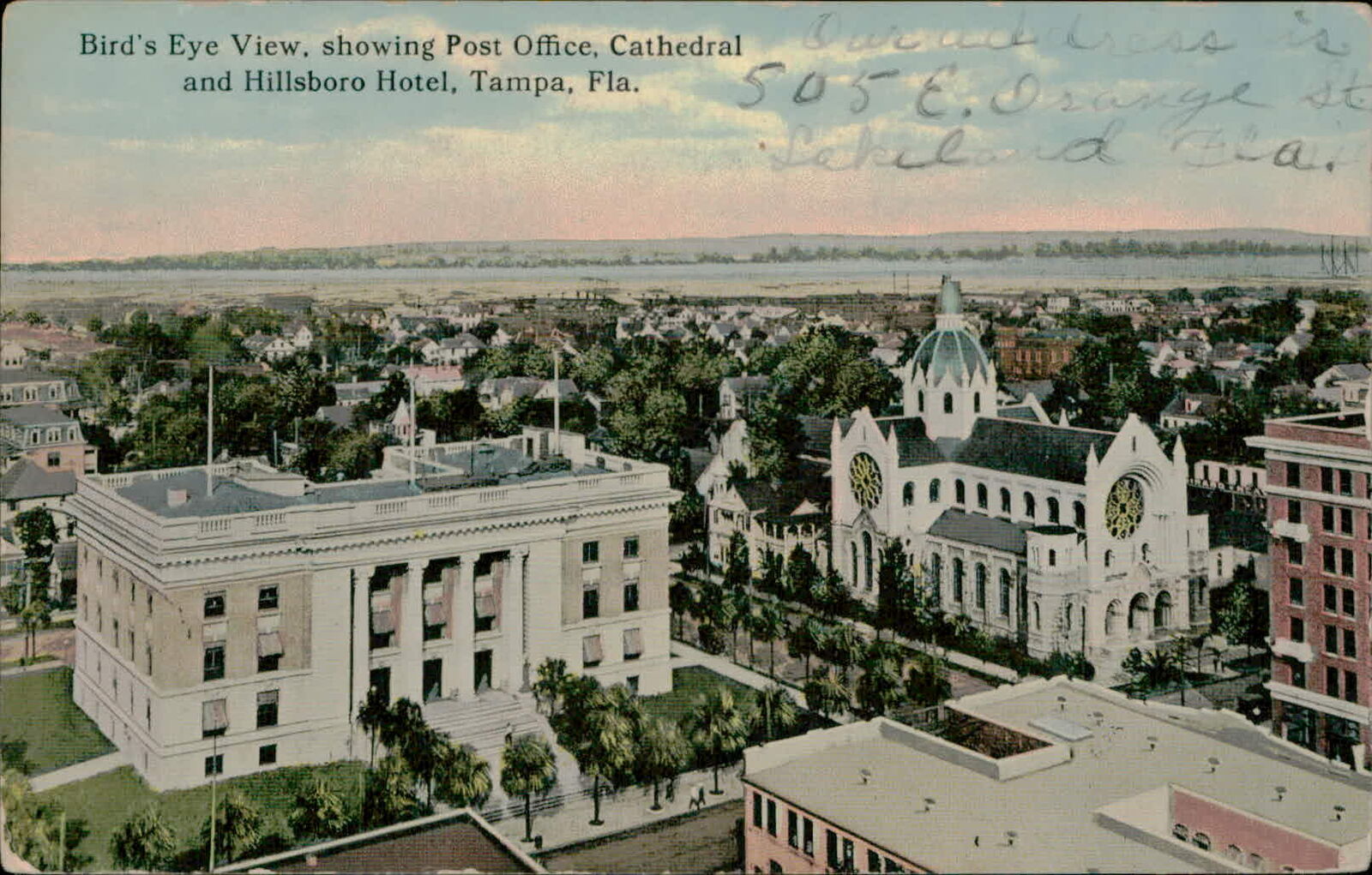 Postcard: Bird's Eye View, showing Post Office, Cathedral and Hillsbor