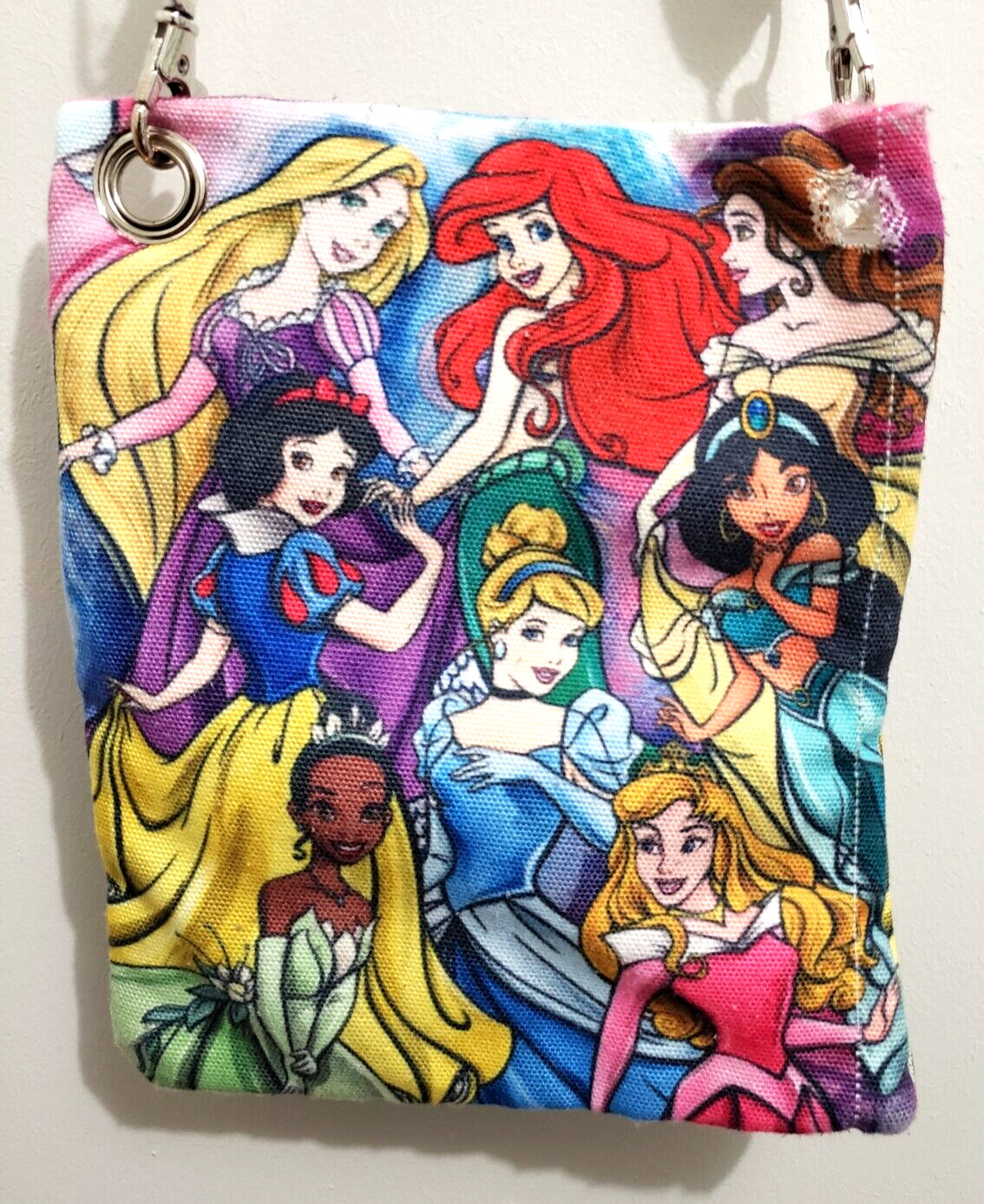 New Disney Princess 8'' x 6'' Small Tote Zipper Bag Ariel, Jasmine, Snow White