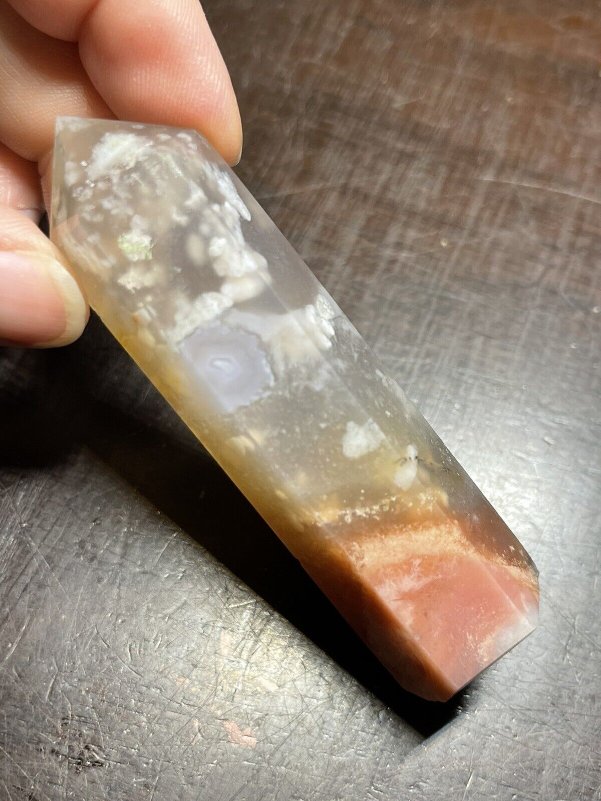 Flower Agate Tower Point Crystal 3.2in tall 64g