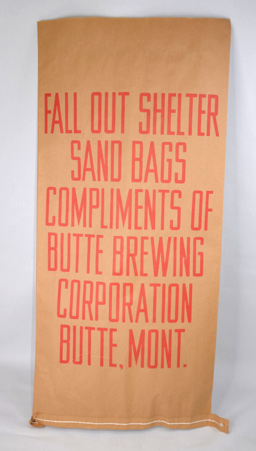 Butte Brewing Fall Out Shelter Sand Bag Vintage Unused Montana Cold war