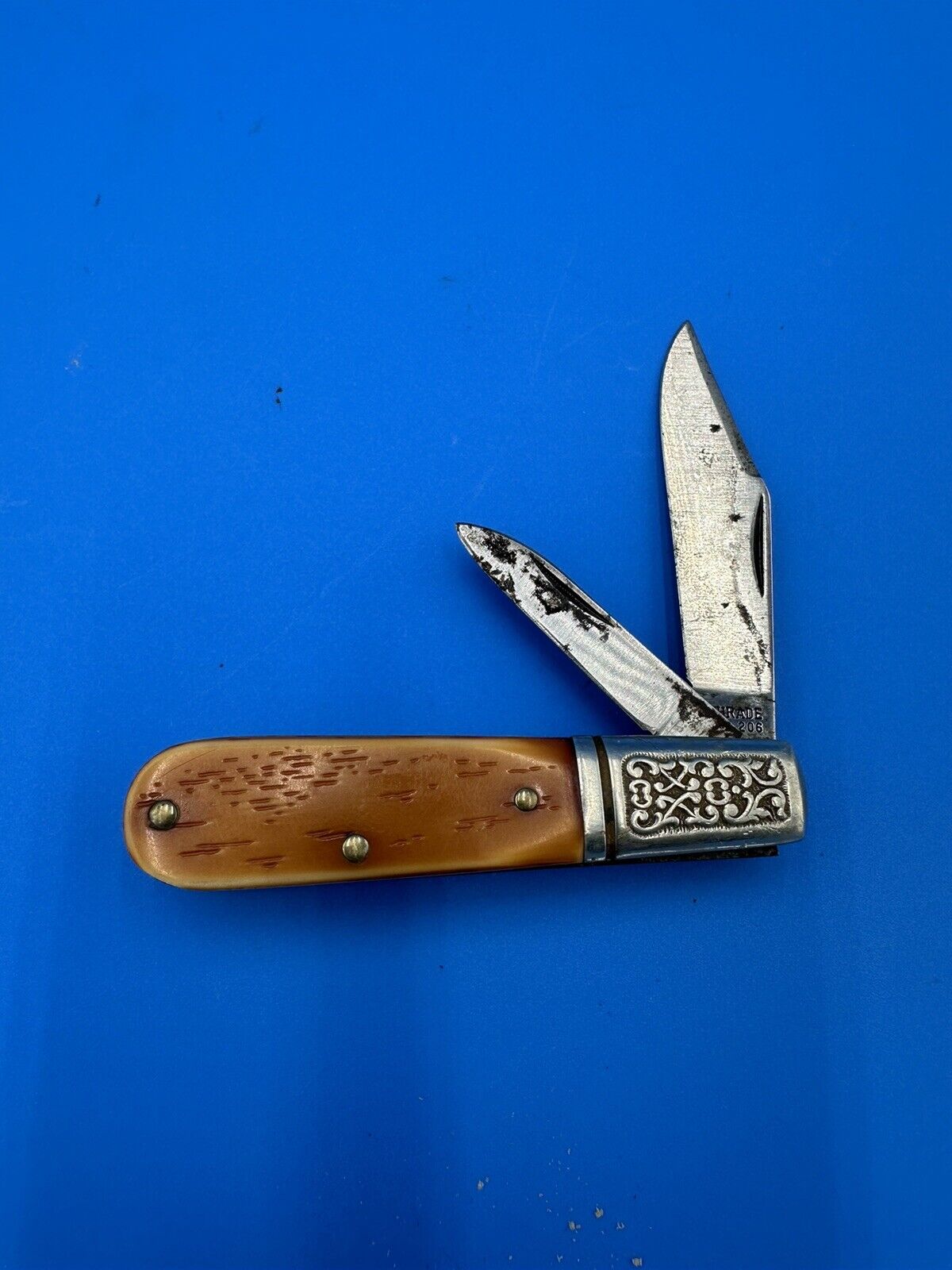 1970s Schrade USA 206 Barlow Pocket Knife Vintage Bolsters 2 blades Rare