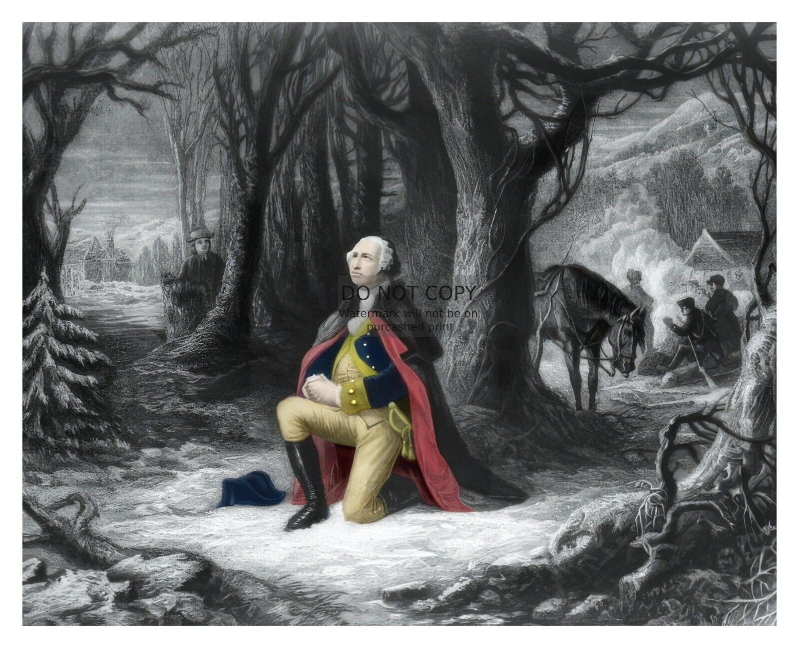 PRESIDENT GEORGE WASHINGTON IN PRAYER AT VALLEY FORGE 1777 8X10 PHOTO