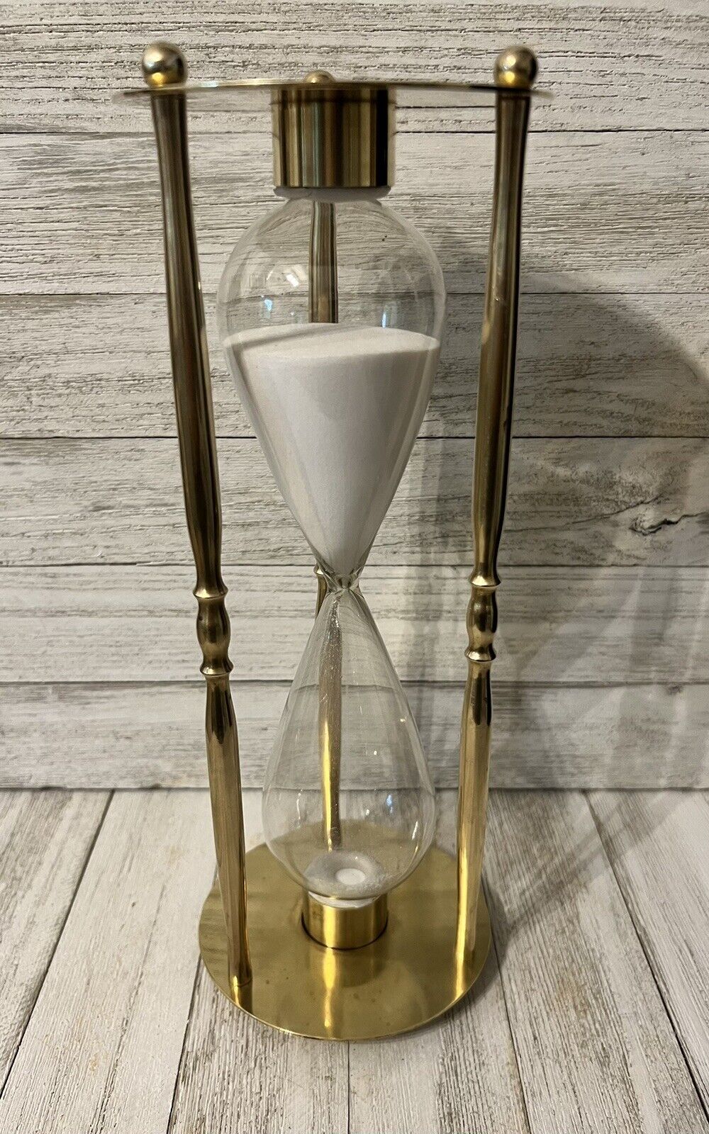Large Vintage Hourglass Brass & Glass Sand Timer  Size 10 1/2 In Tall