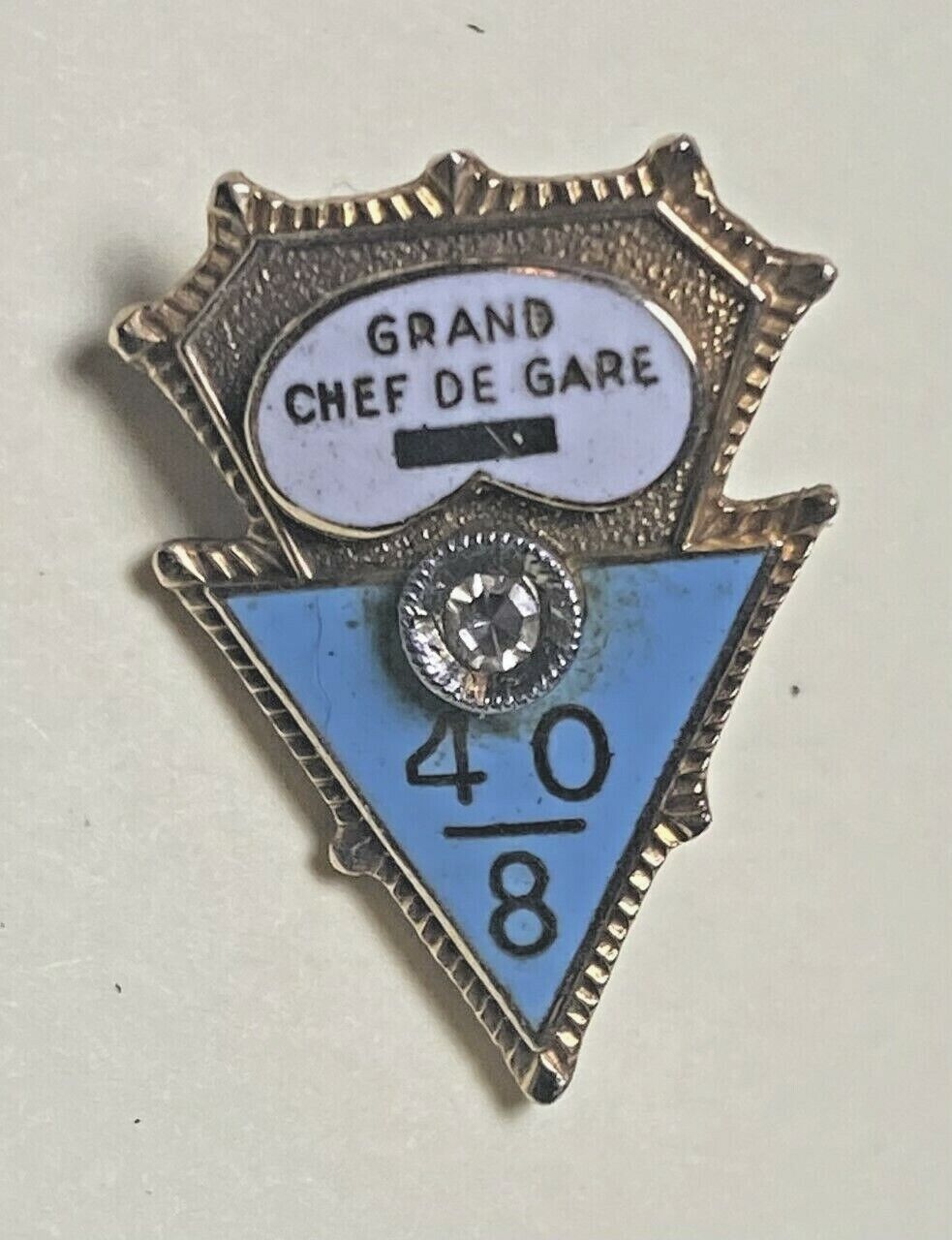 Rare 14K Gold/Diamond CHEF DE GARE American Legion/Railroadiana 40/8 Enamel Pin