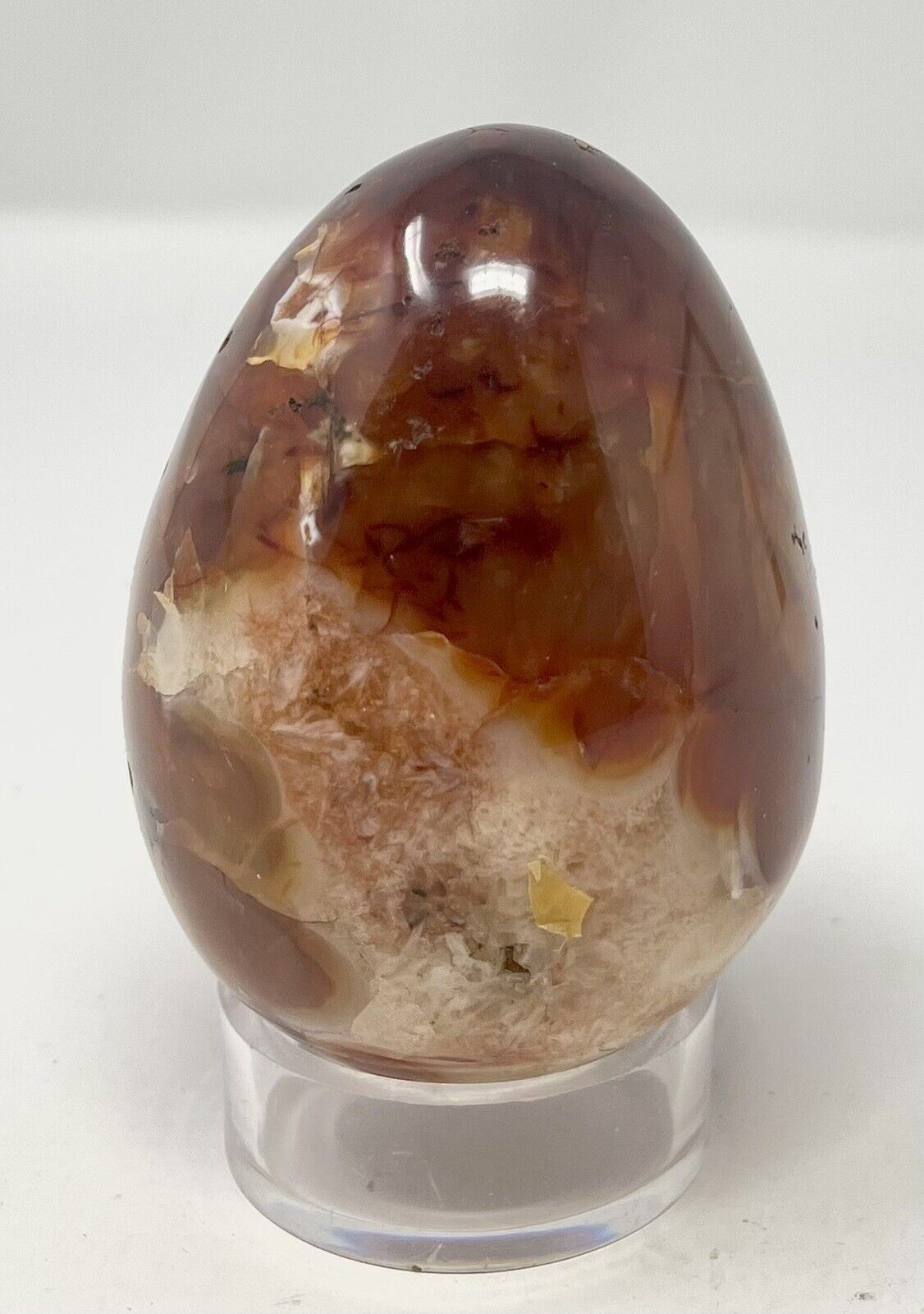 411g  Red Carnelian Egg 3”  Polished  Crystal Quartz W/Stand