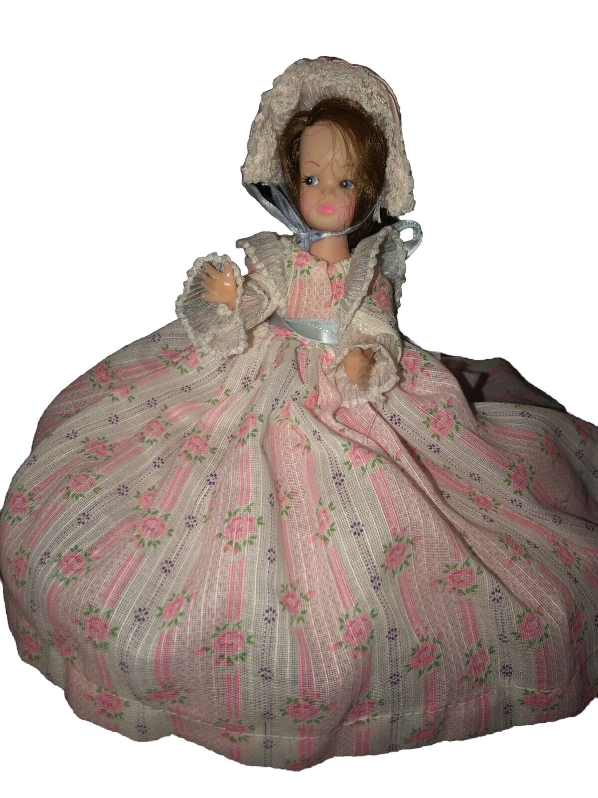 Vintage Doll Beautiful Hand Made Dress and Bonnet made in Hong Kong