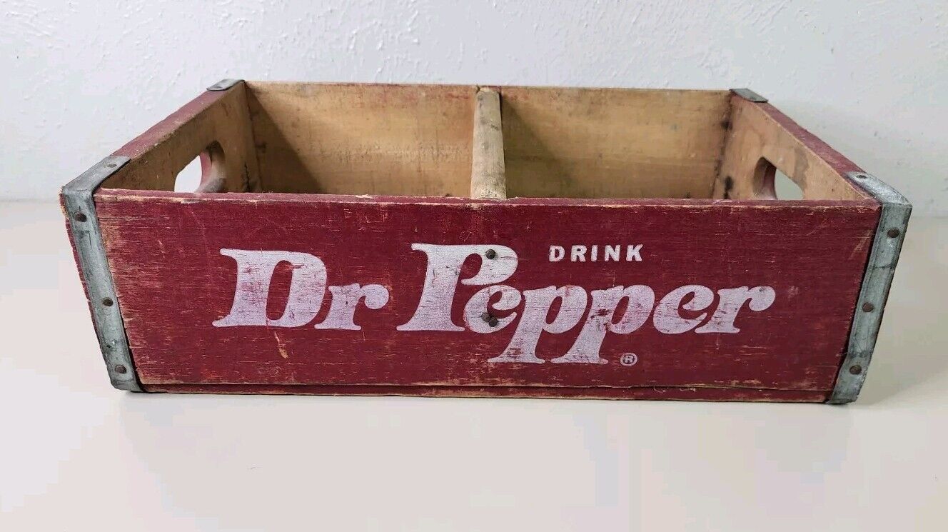 Vintage Dr Pepper Soda Pop Advertising Drink Wooden Crate Six Pack Carrier
