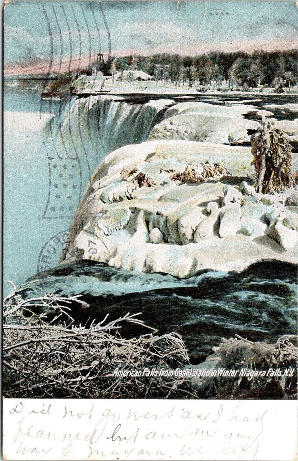 American Falls Island Winter Niagara Falls New York Ny Wof Note Pm 1907 Postcard