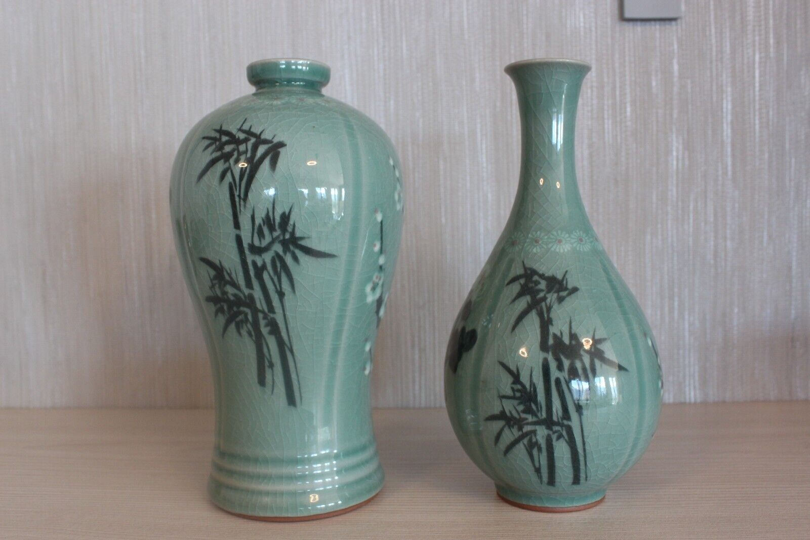 Pair of Korean Celadon vases, signed, 7.5