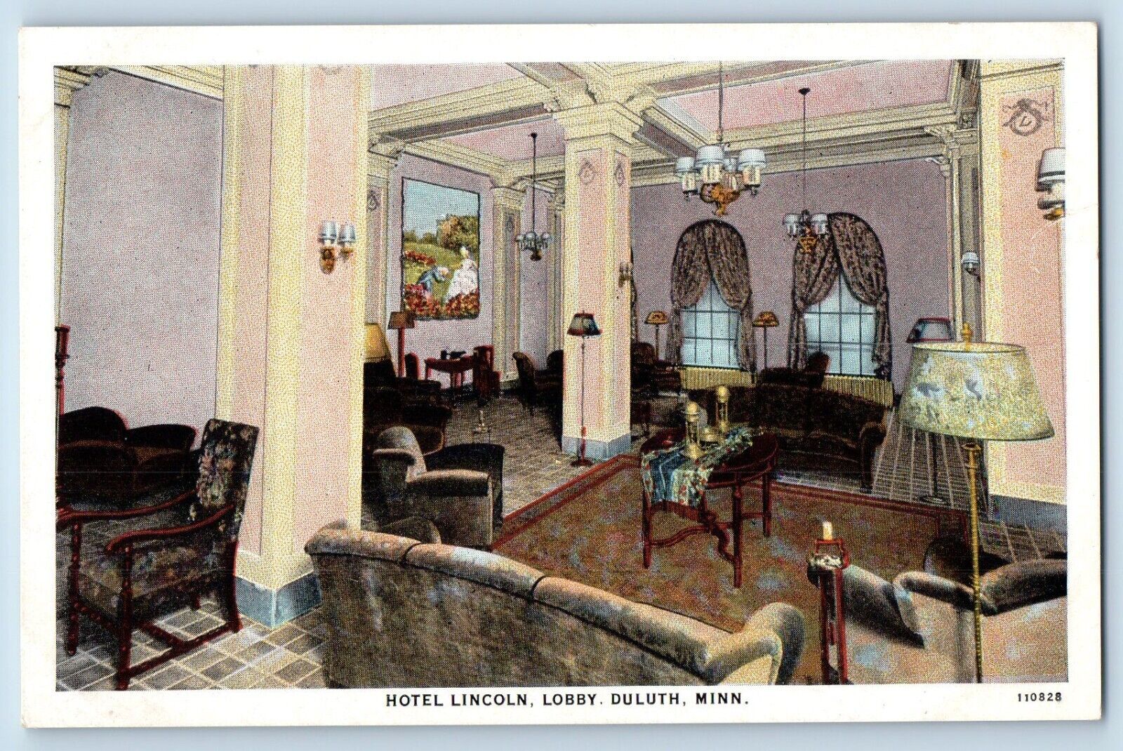 Duluth Minnesota MN Postcard Hotel Lincoln Lobby Interior Building c1920 Vintage
