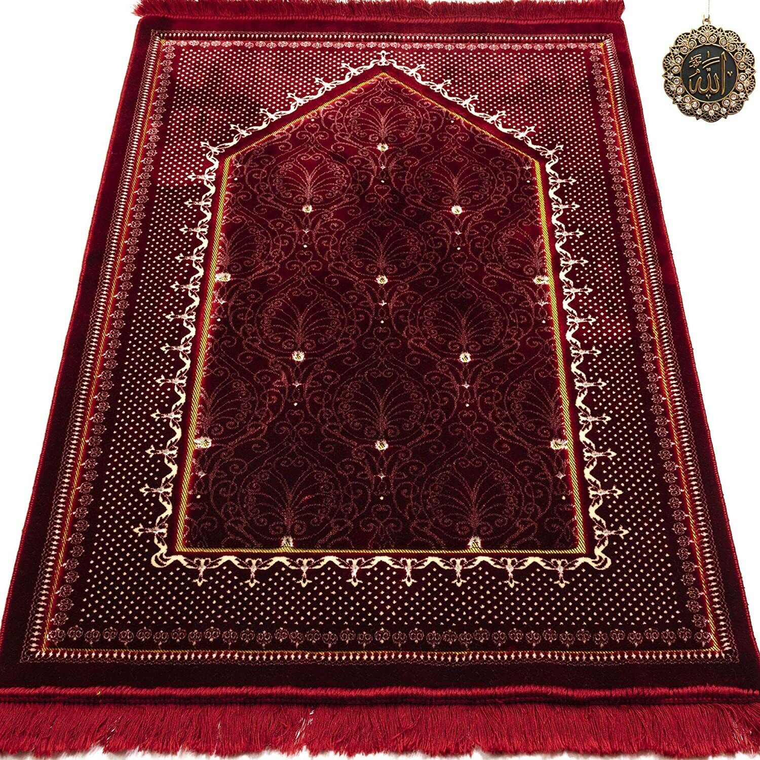 Modefa Double Plush Wide Extra Large Islamic Prayer Rug Sajjadah Topkapi Red