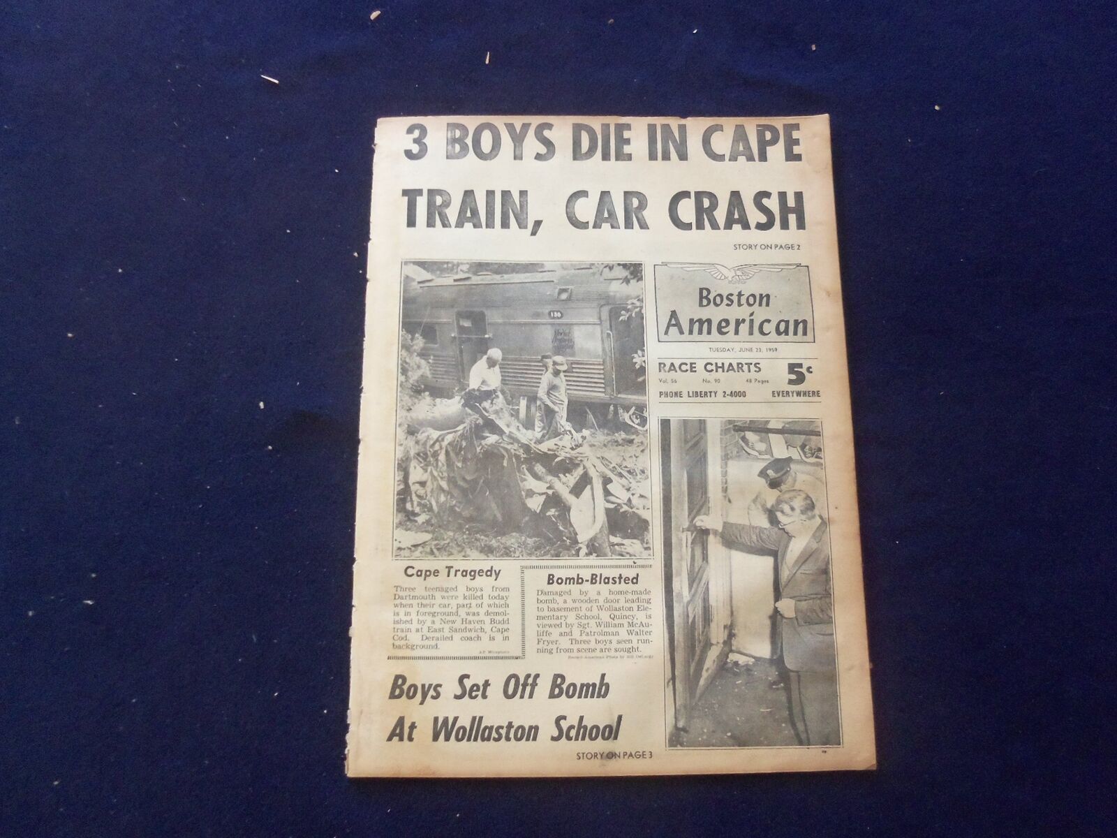1959 JUNE 23 BOSTON AMERICAN NEWSPAPER - MARILYN MONROE ARTICLE & PHOTO- NP 6240