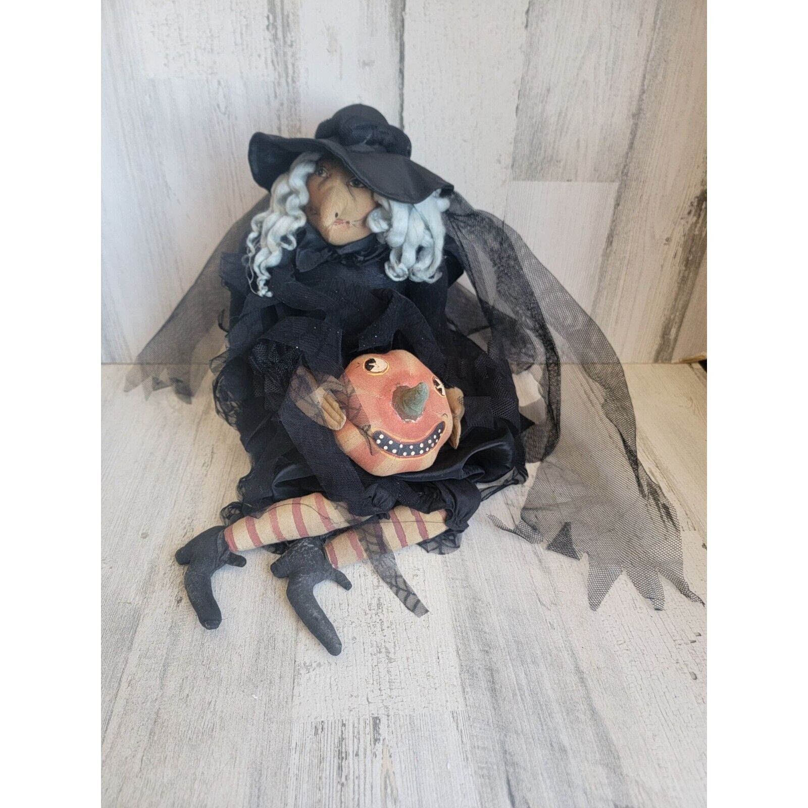 Unique vintage witch pumpkin doll figure plush home decor Halloween Sitting
