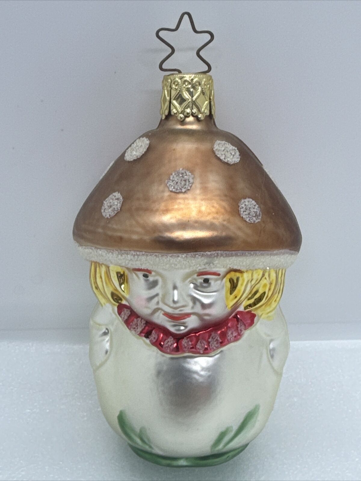 Old World Christmas Inge Glas Mushroom Toadstool Girl Ornament-Germany 4”