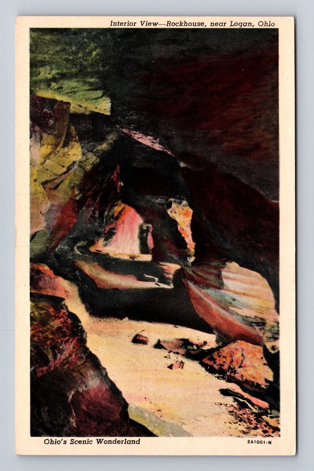 Logan OH-Ohio, Hocking Hills Rockhouse Cave Entrance, Interior, Vintage Postcard