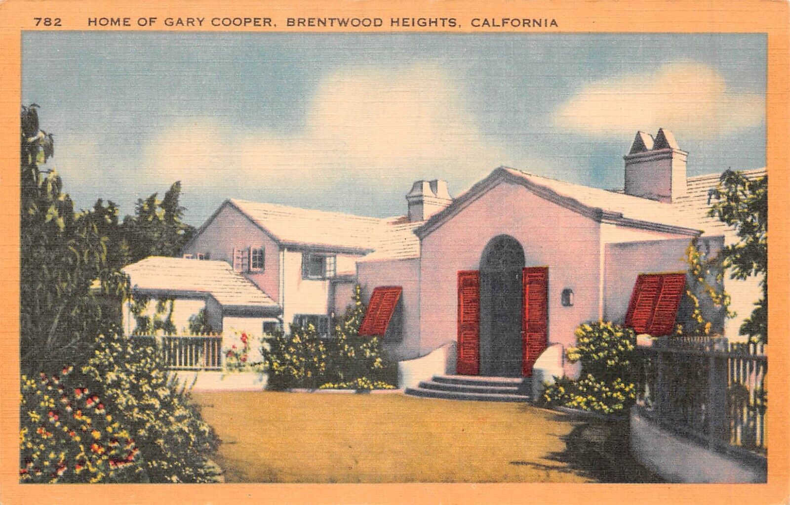 Brentwood Heights CA California Home of Gary Cooper Linen Postcard 4999