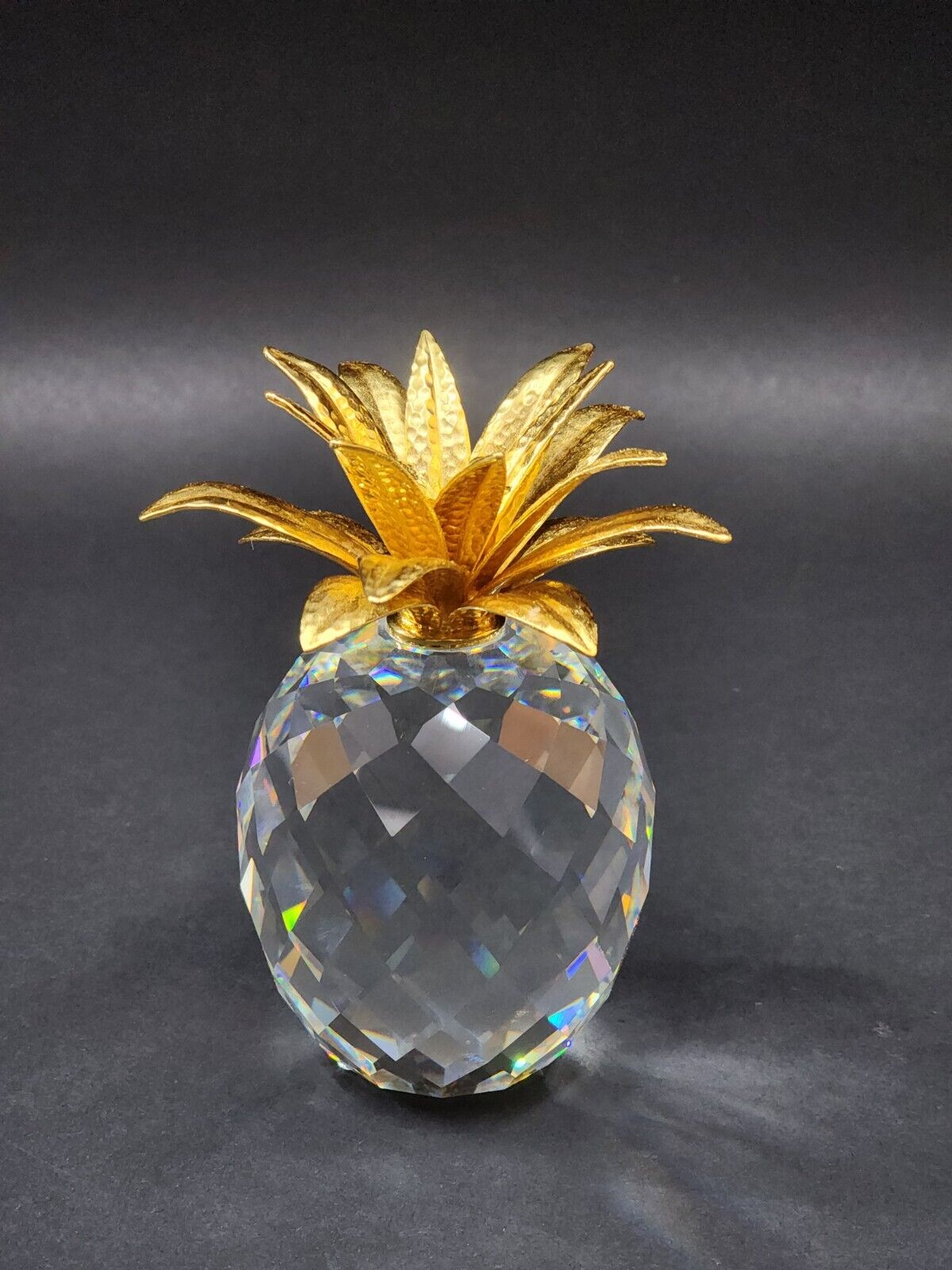 Swarovski Crystal Pineapple with Gold Leaves - 4-1/4\