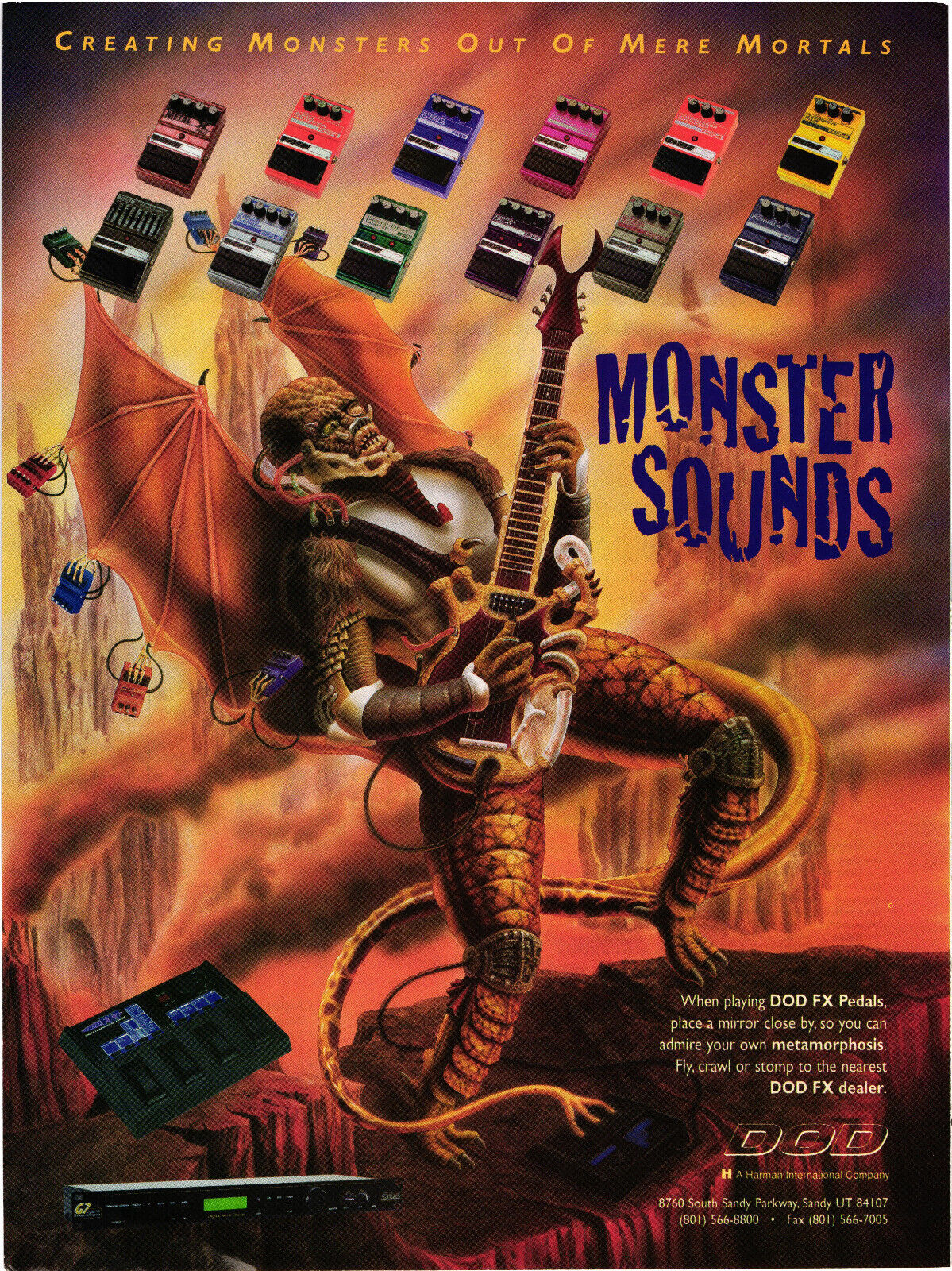 DOD FX Pedals Monster Sounds Monster Playing Guitar Advertisement