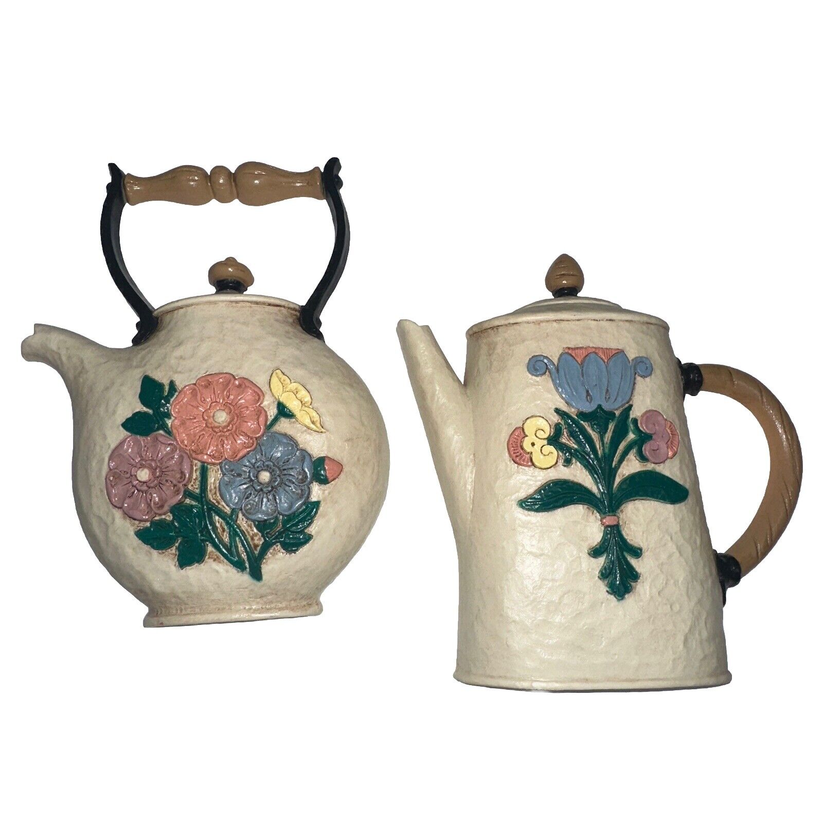 Vintage 1995 Homco Floral Teapot Wall Decor Set of 2