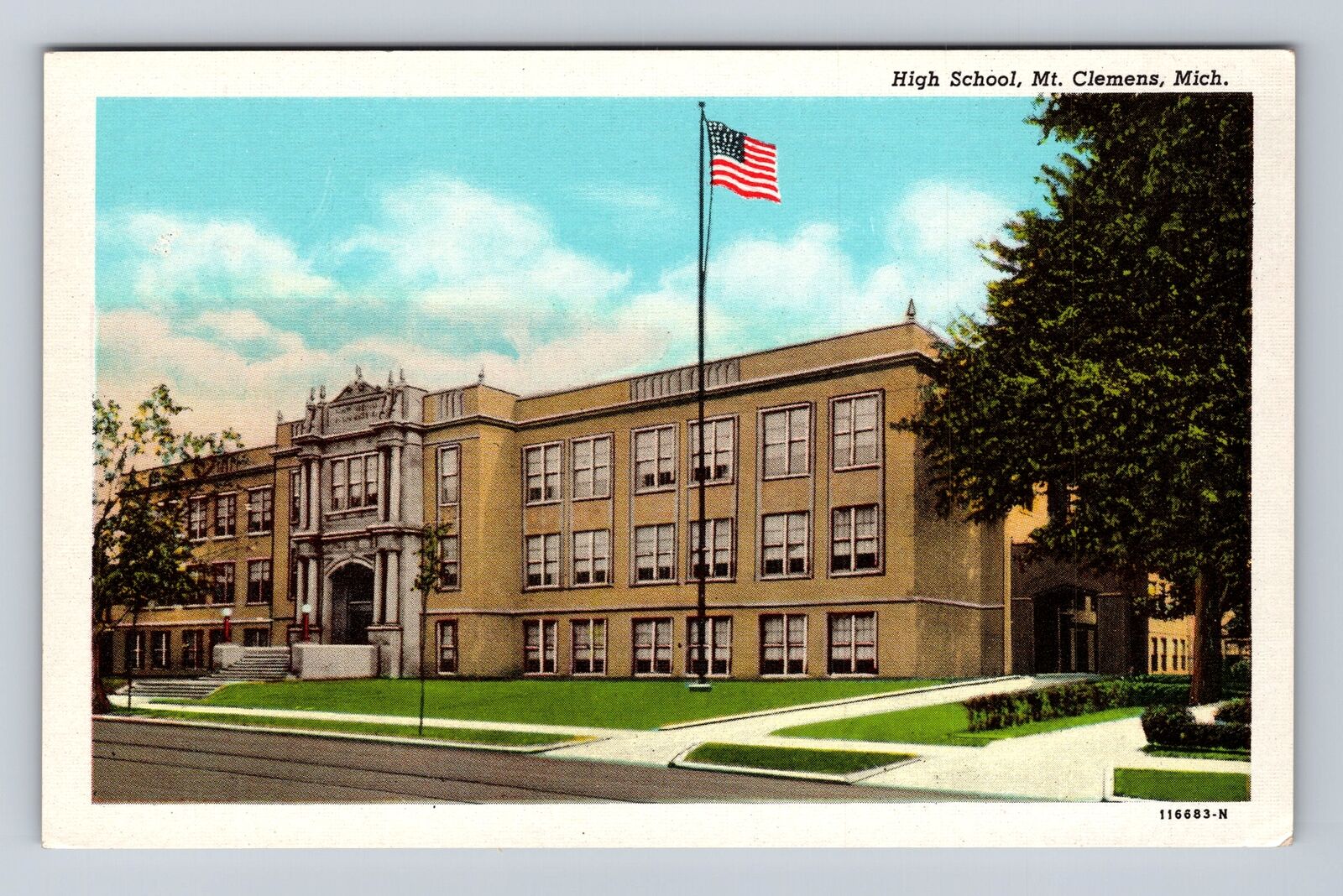 Mt Clemens MI-Michigan, High School, Antique Vintage Souvenir Postcard