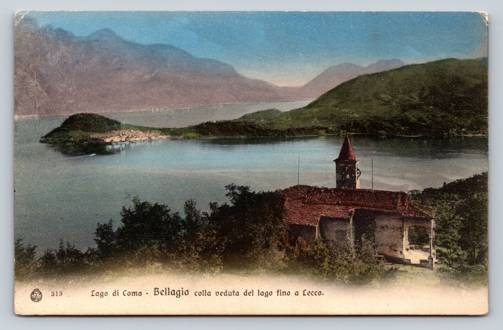 Lago Di Como-Bellagio View Of The Lake Up To Lecco Vintage Postcard A219