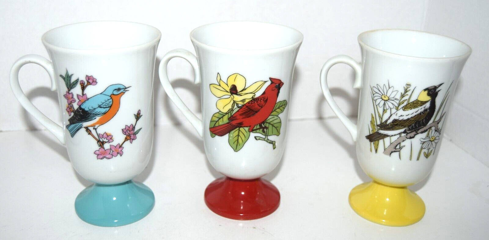 3 1960's Fred Roberts Song Bird Mugs Cardinal Bluebird