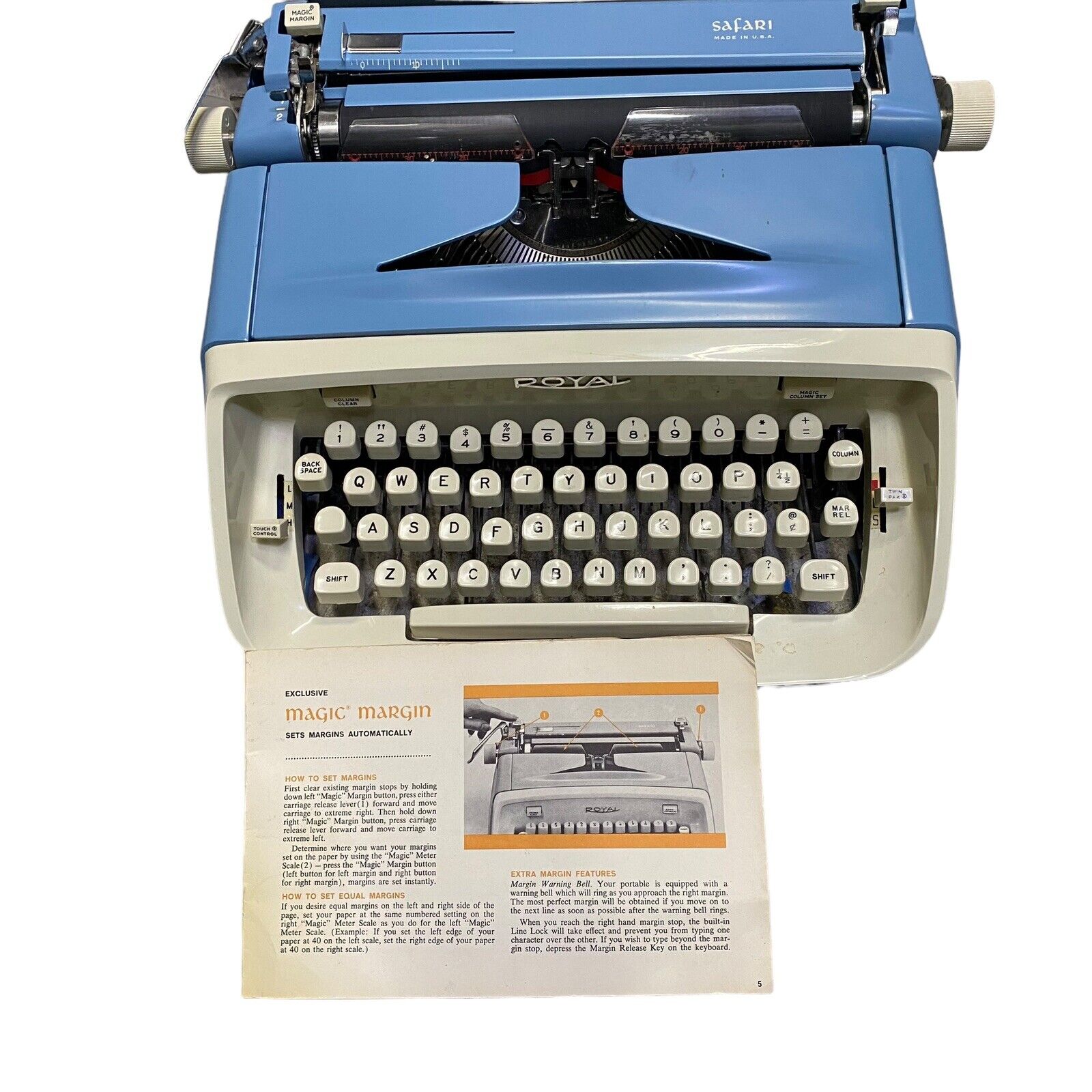 Vintage Royal Safari Typewriter Blue 1960s USA Made w/ Tape Excellent