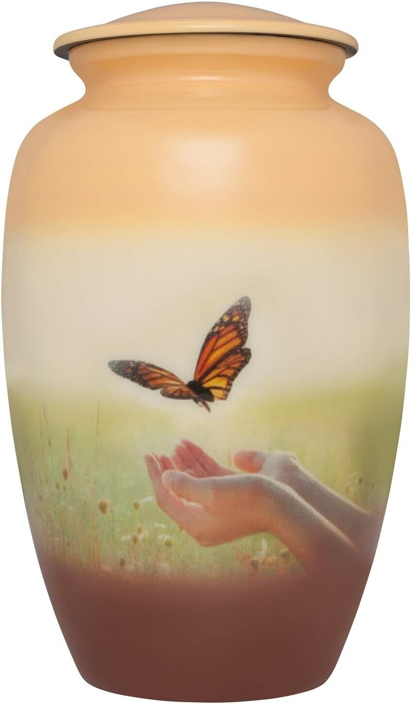 Butterfly Cremation Urn Beautifully Painted Colourful Meadow Large Burial Urn