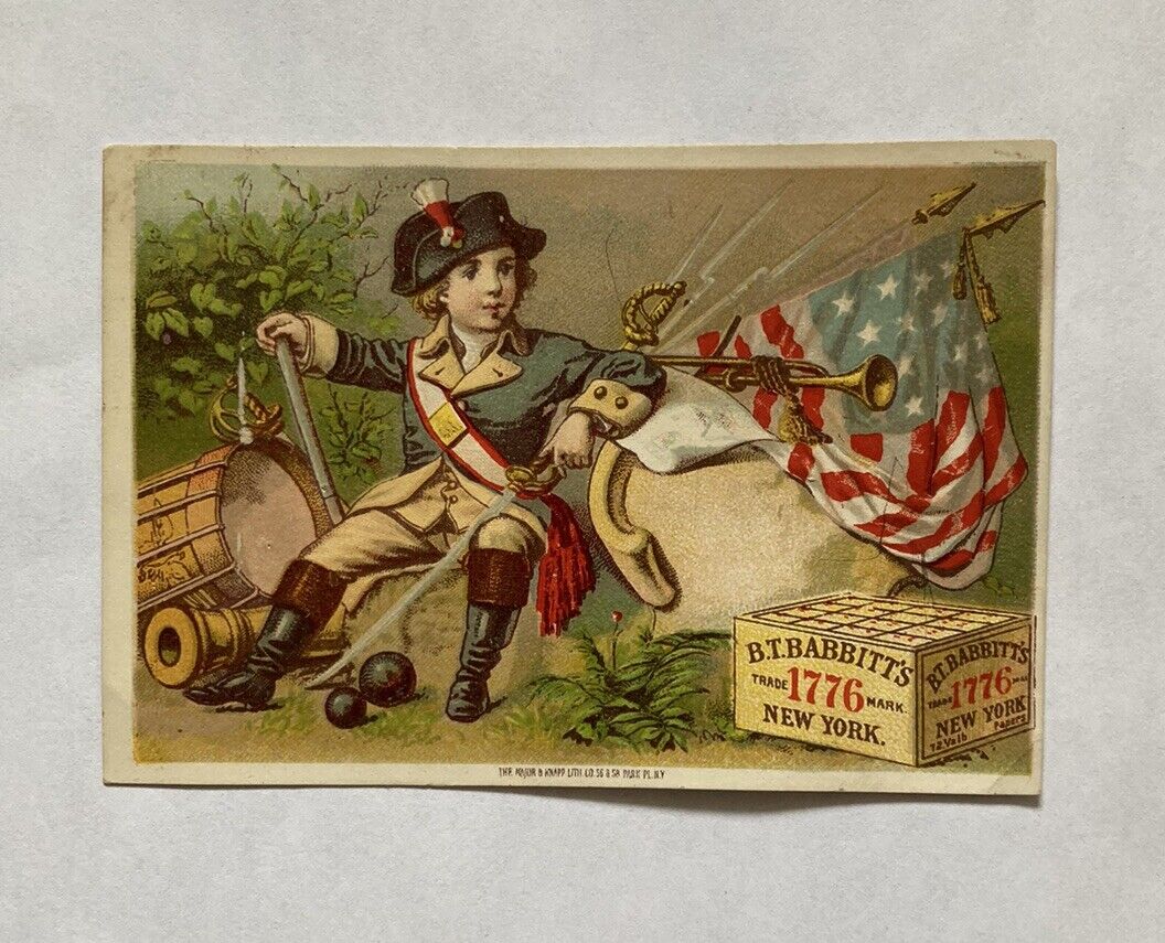 BT Babbitts Soap Victorian Trade Card Americana Patriotic Boy USA Flag