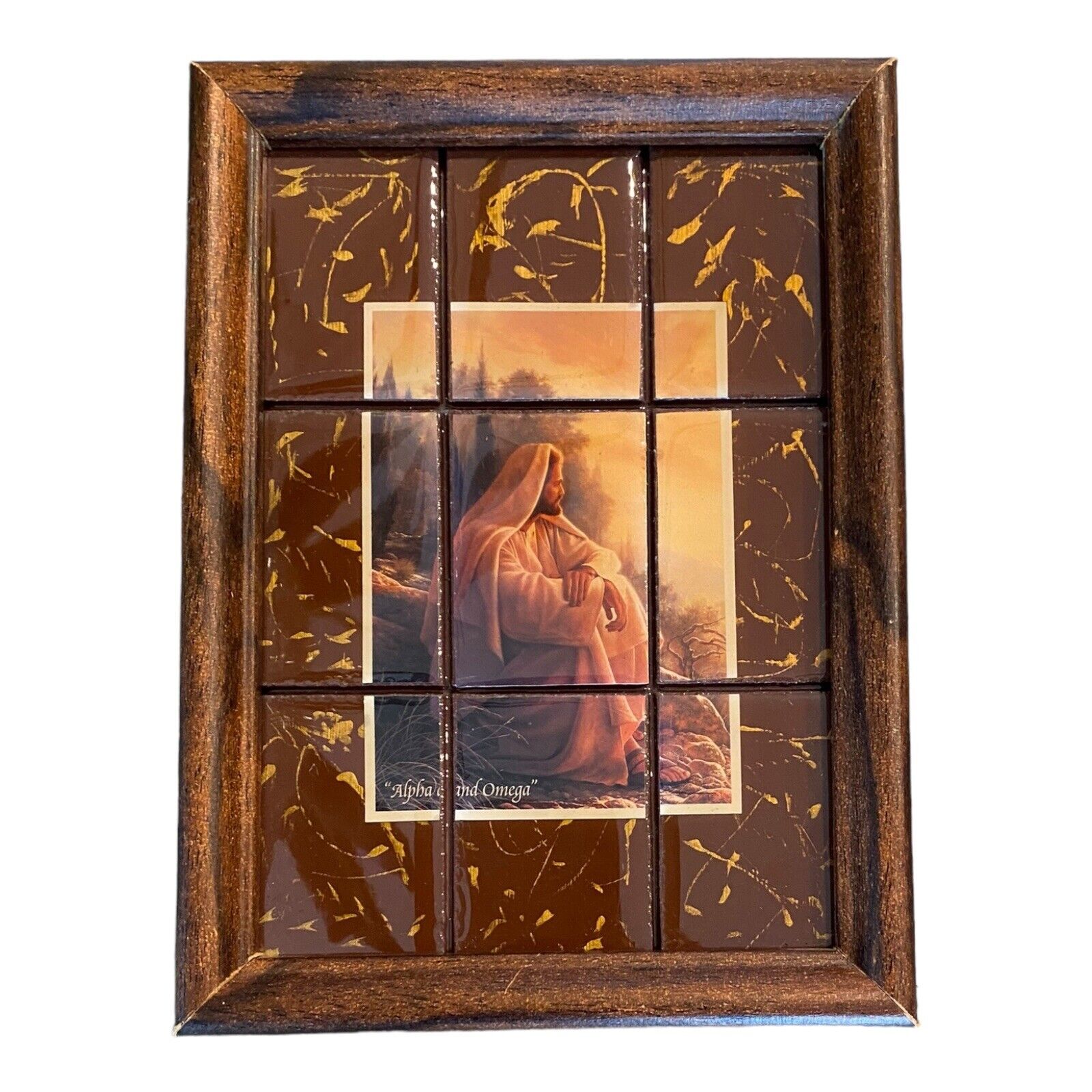 Vintage Picture Of Jesus “ Alpha & Omega “ On Small Tiles 8” Framed