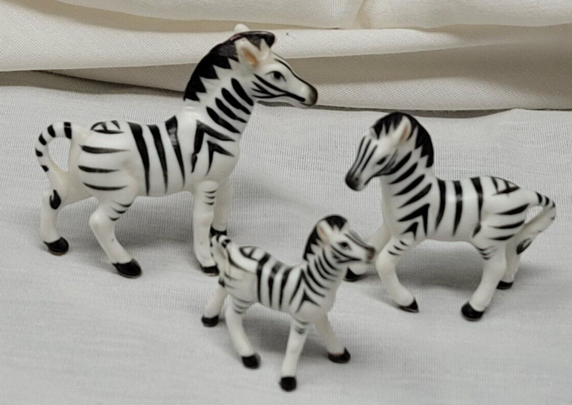 Lot Of 3 Miniature Standing Zebra Family Figurines 