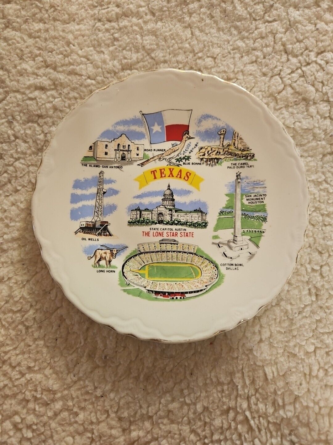 Vintage Texas Souvenir State Plate. State Landmarks. 7.5