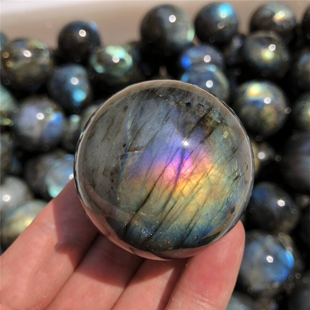 1pc Natural rainbow labradorite sphere 45mm+ quartz crystal ball gem healing