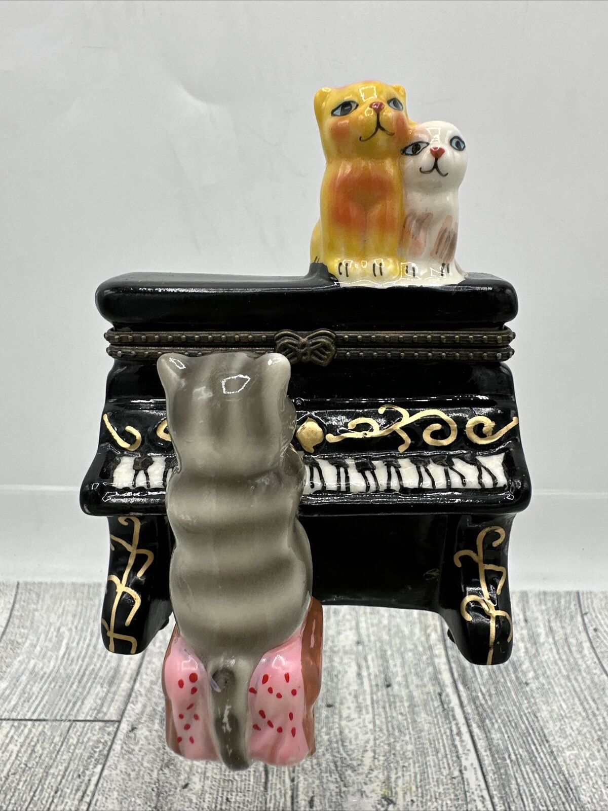 Cats on Grand Classic Piano Hinged Mini Trinket Box Vintage 3\