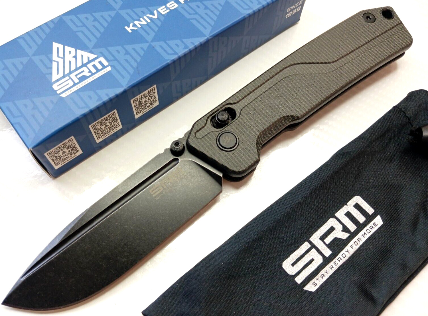 SRM 7228L-MB2 Large Micarta 10Cr15CoMoV Blade Ambi Axis Lock Pocket Knife Tip Up