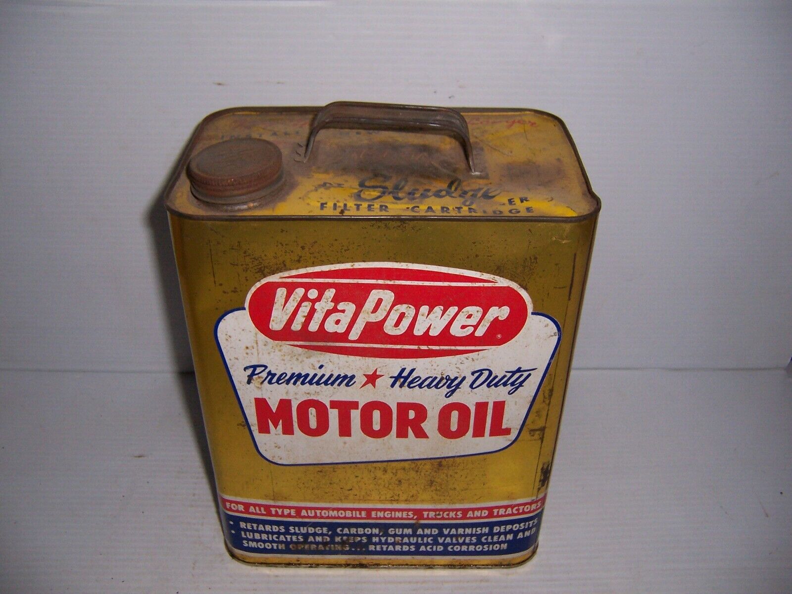 Vintage Vita Power Premium Motor Oil Full 2 Gallon Can Gas Station Advertising 