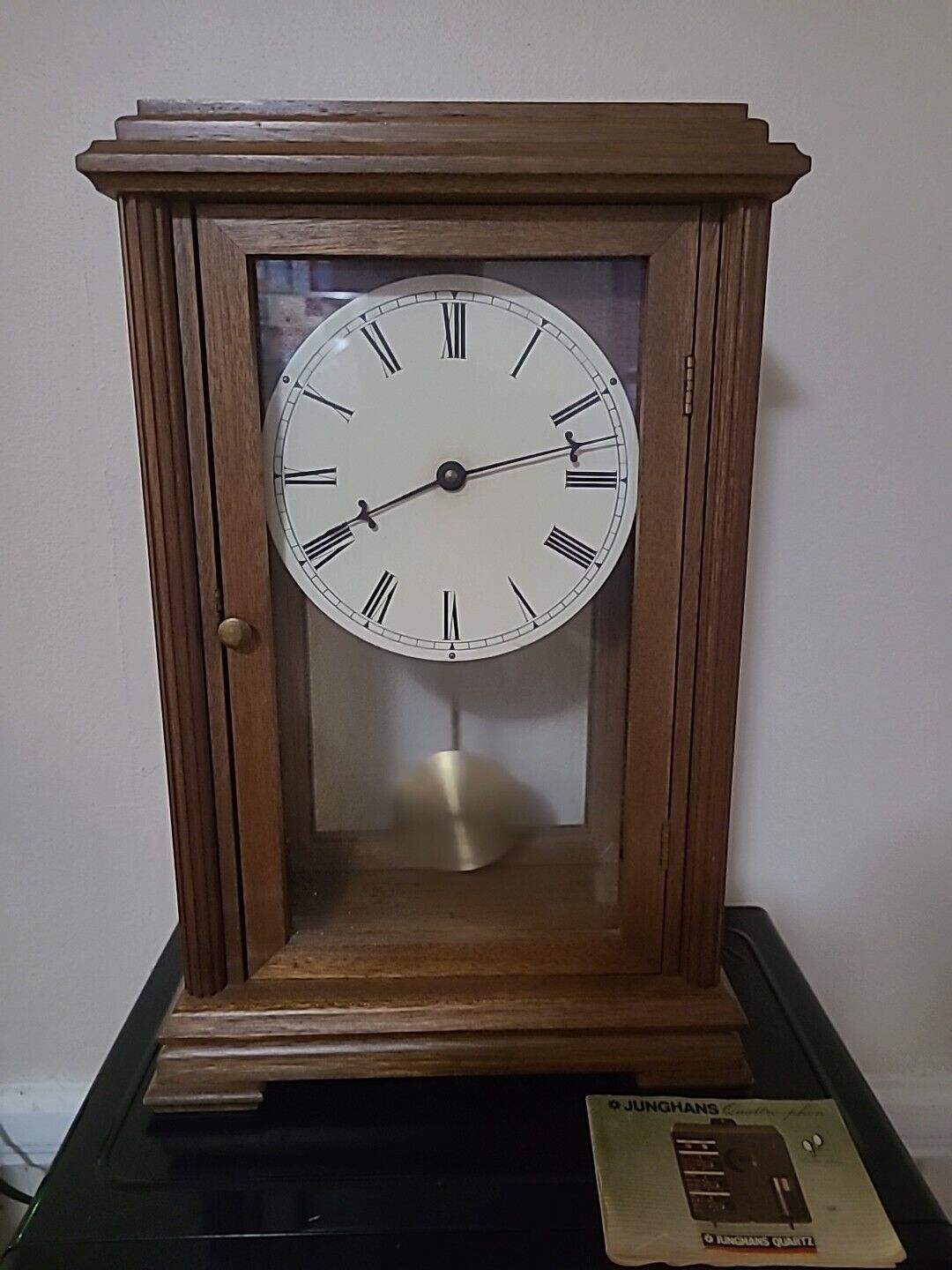 Rare Vintage Junghans Quartz Quattro Phon German Wooden Wall Clock