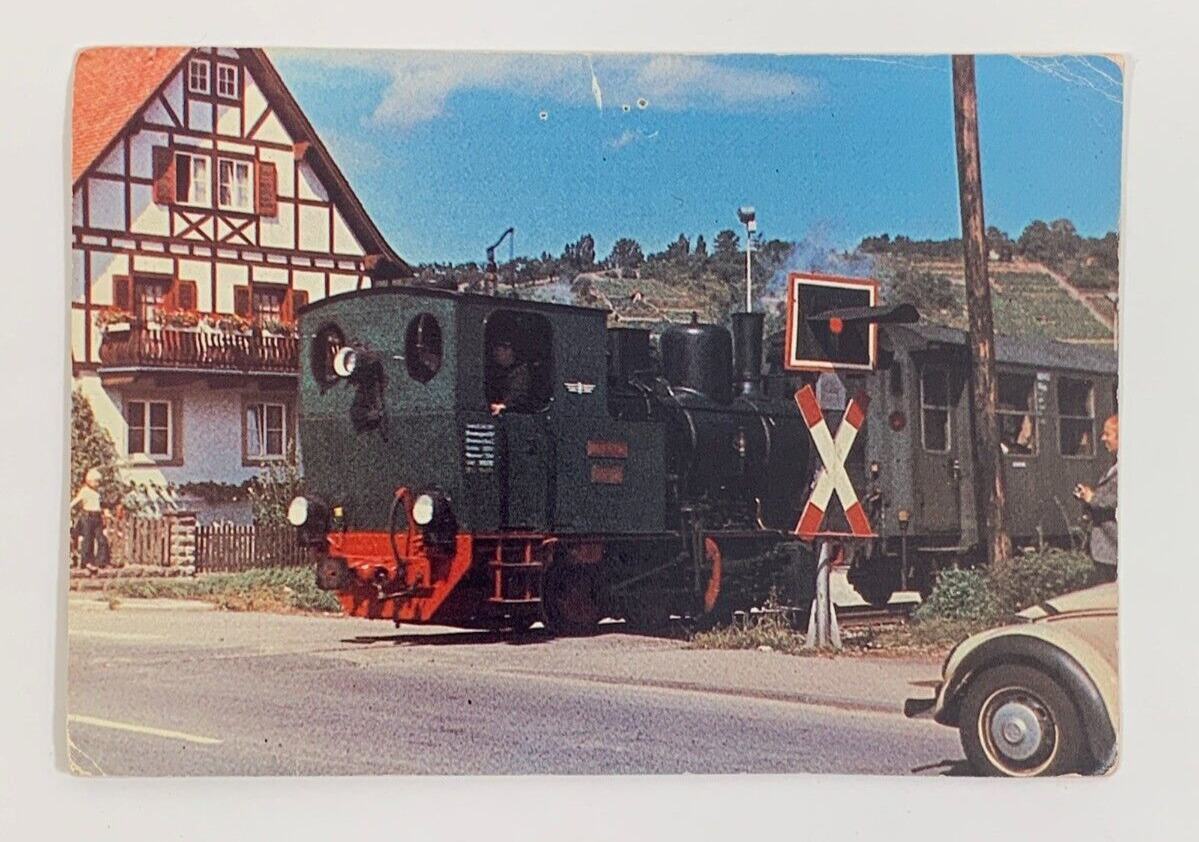 Steam Locomotive Helene Crossing the Street in Mockmuhl Germany Postcard
