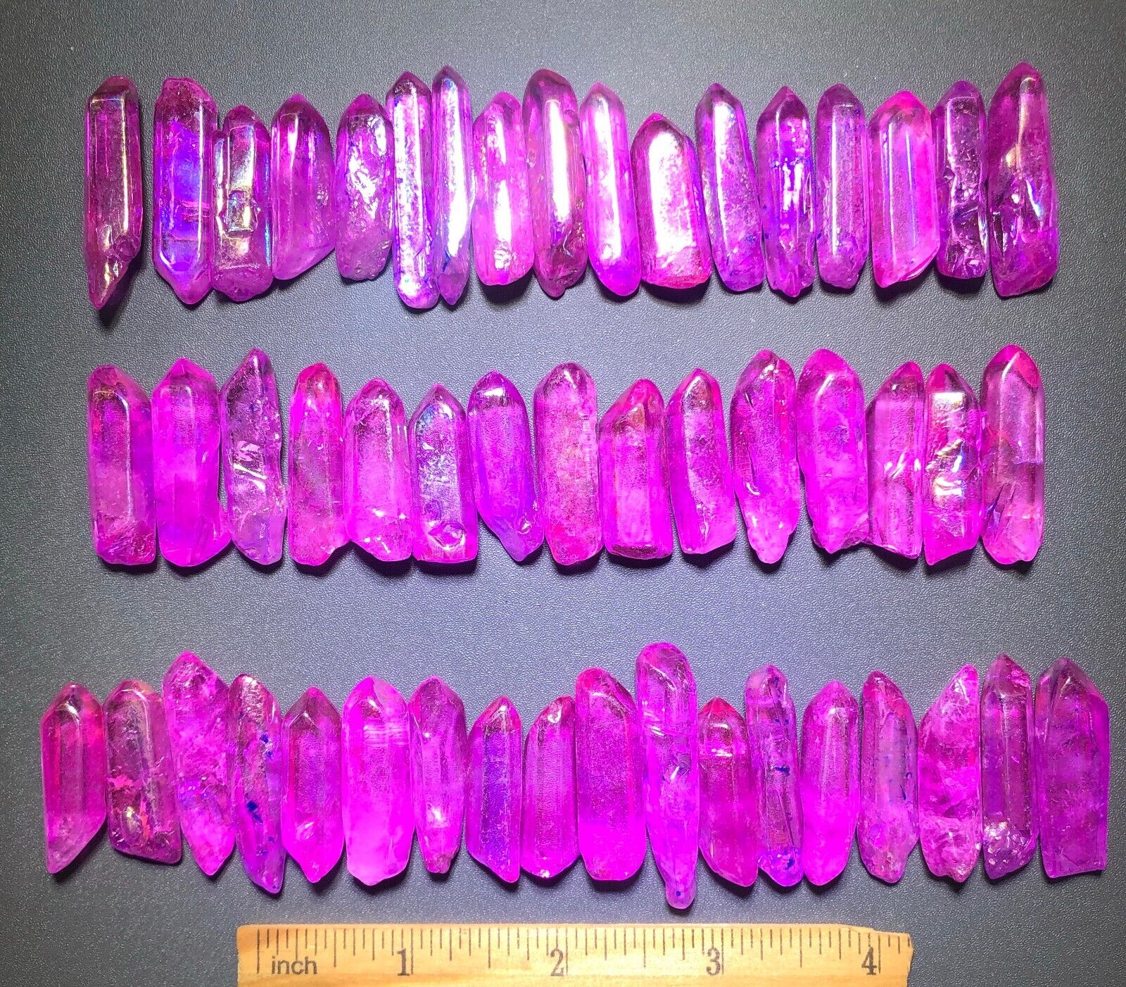 50pcs Flash Titanium Aura Quartz Crystal Purple Rainbow Points Lemurian