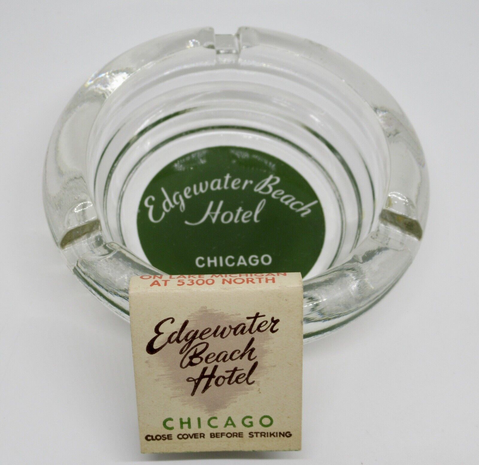 Edgewater Beach Hotel Ashtray CHICAGO Illinois & 1 FULL Unstruck Matchbook