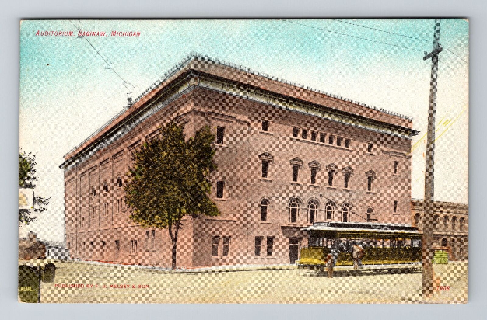 Saginaw MI-Michigan, Auditorium, Antique Vintage Souvenir Postcard
