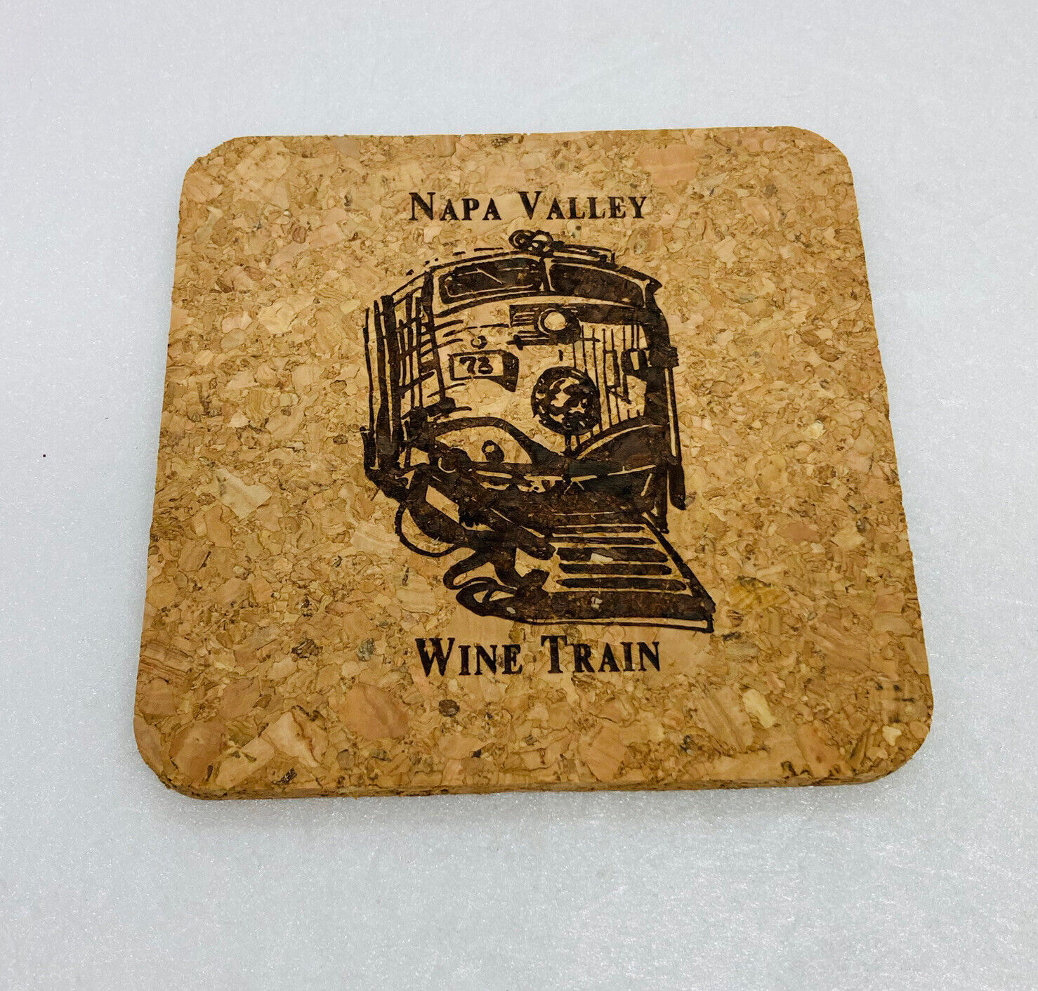 Vintage Napa Valley Wine Train Drinking Coaster All Cork 4” Unique Art Decor 25