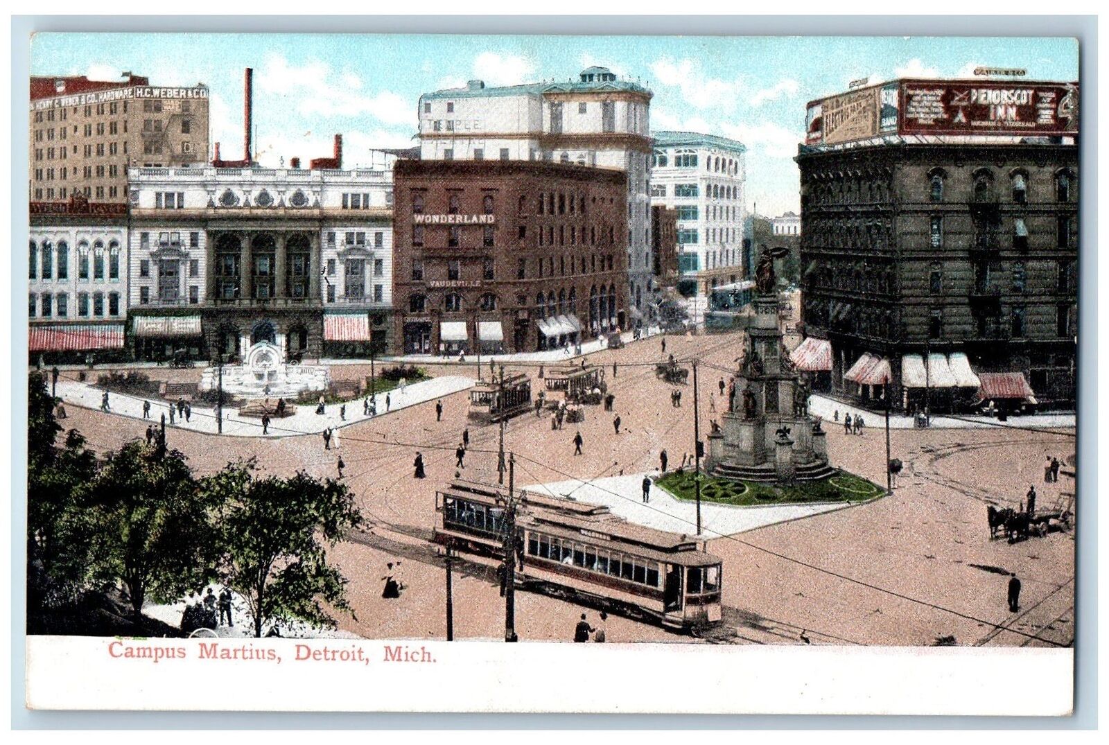 Detroit Michigan MI Postcard Bird's Eye View Of Campus Martius c1905's Antique