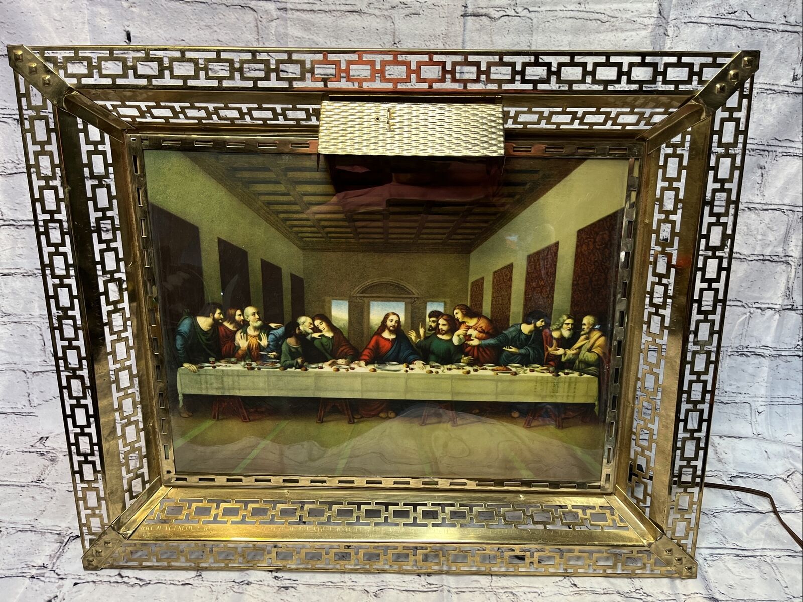 The Lord's Last Supper Picture in Metal Filigree Lighted Frame 21