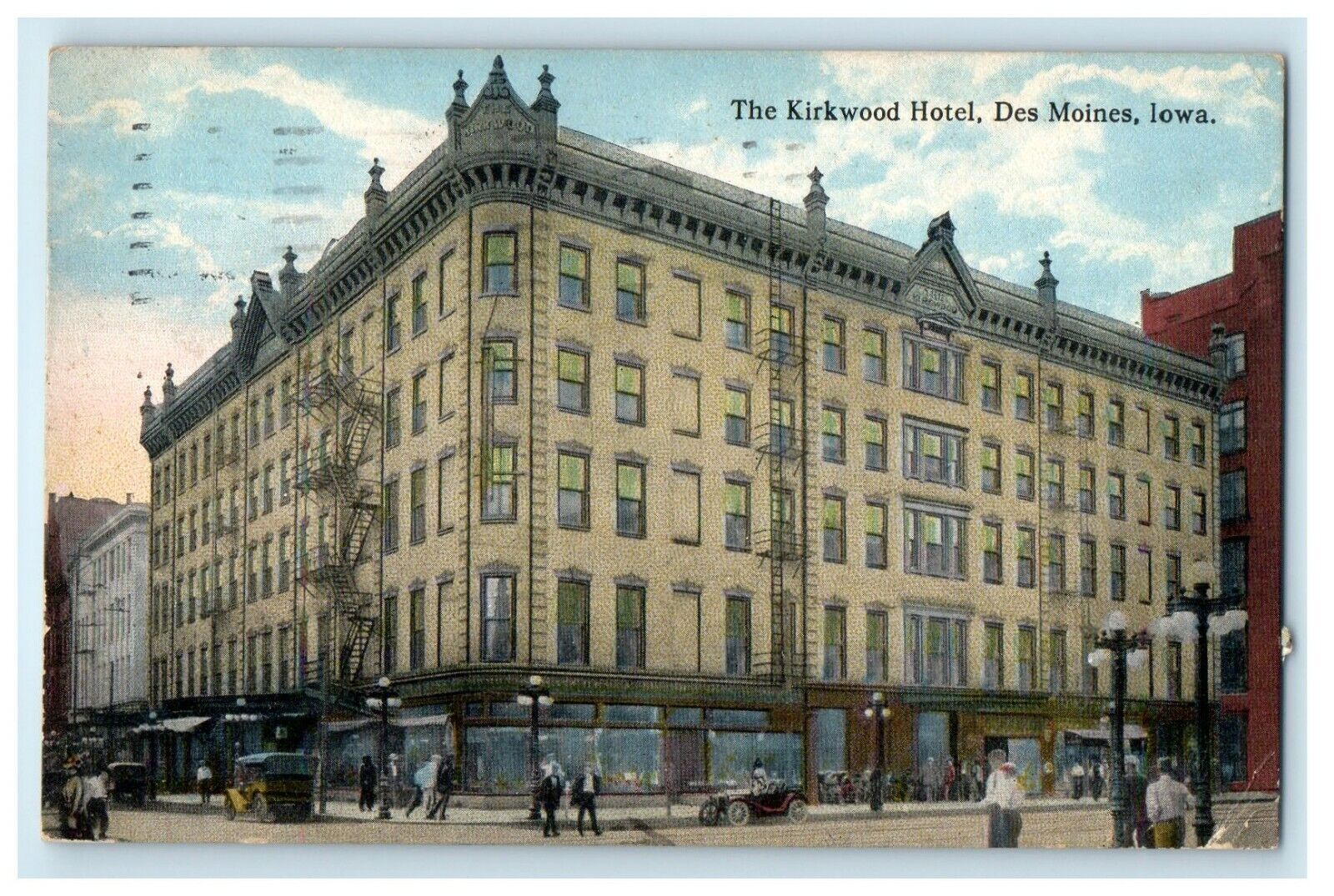 1915 The Kirkwood Hotel Building Street View Des Moines Iowa IA Antique Postcard
