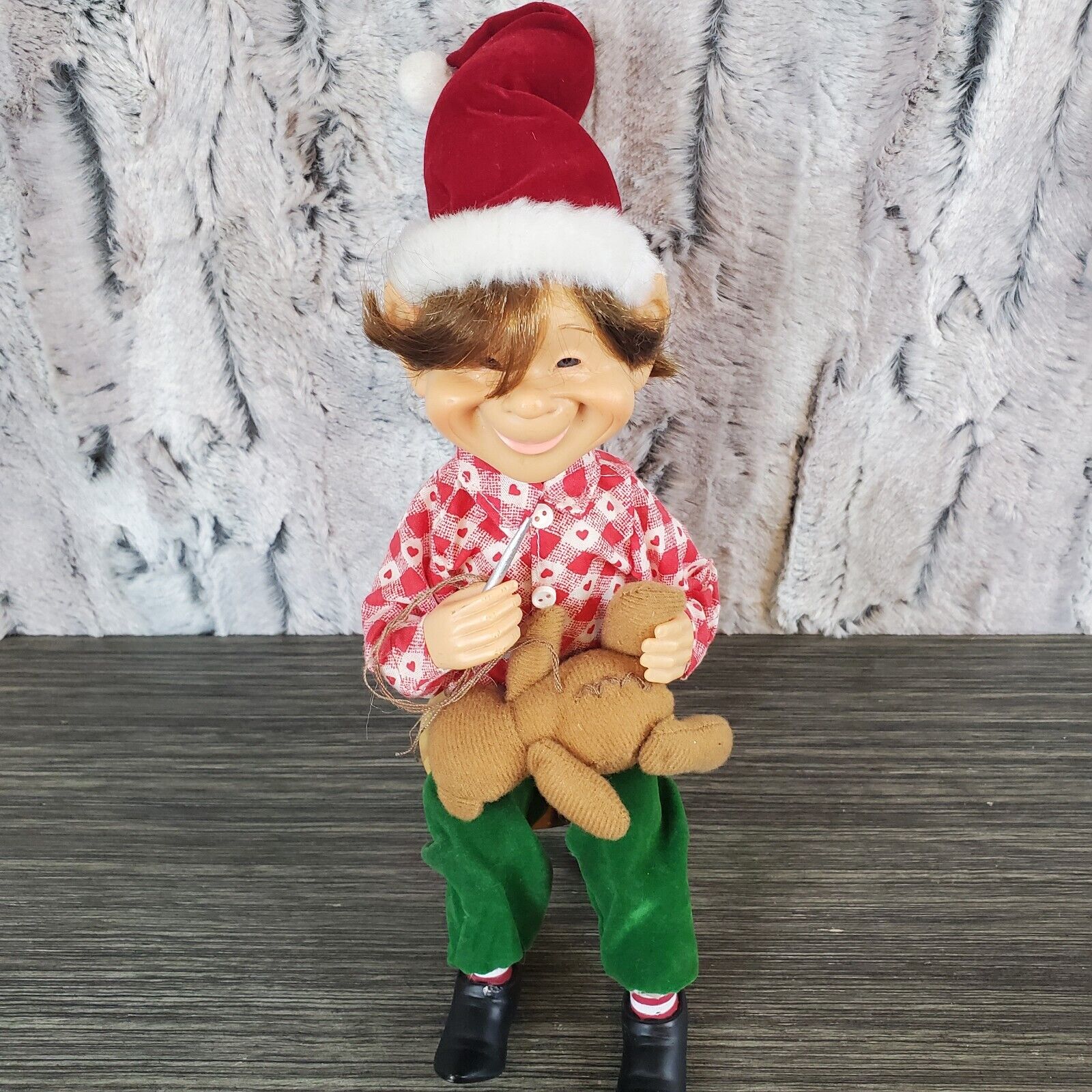 Christmas Elf Doll Figurine - Toymaker Sitting Santa's Workshop Helper READ SEE