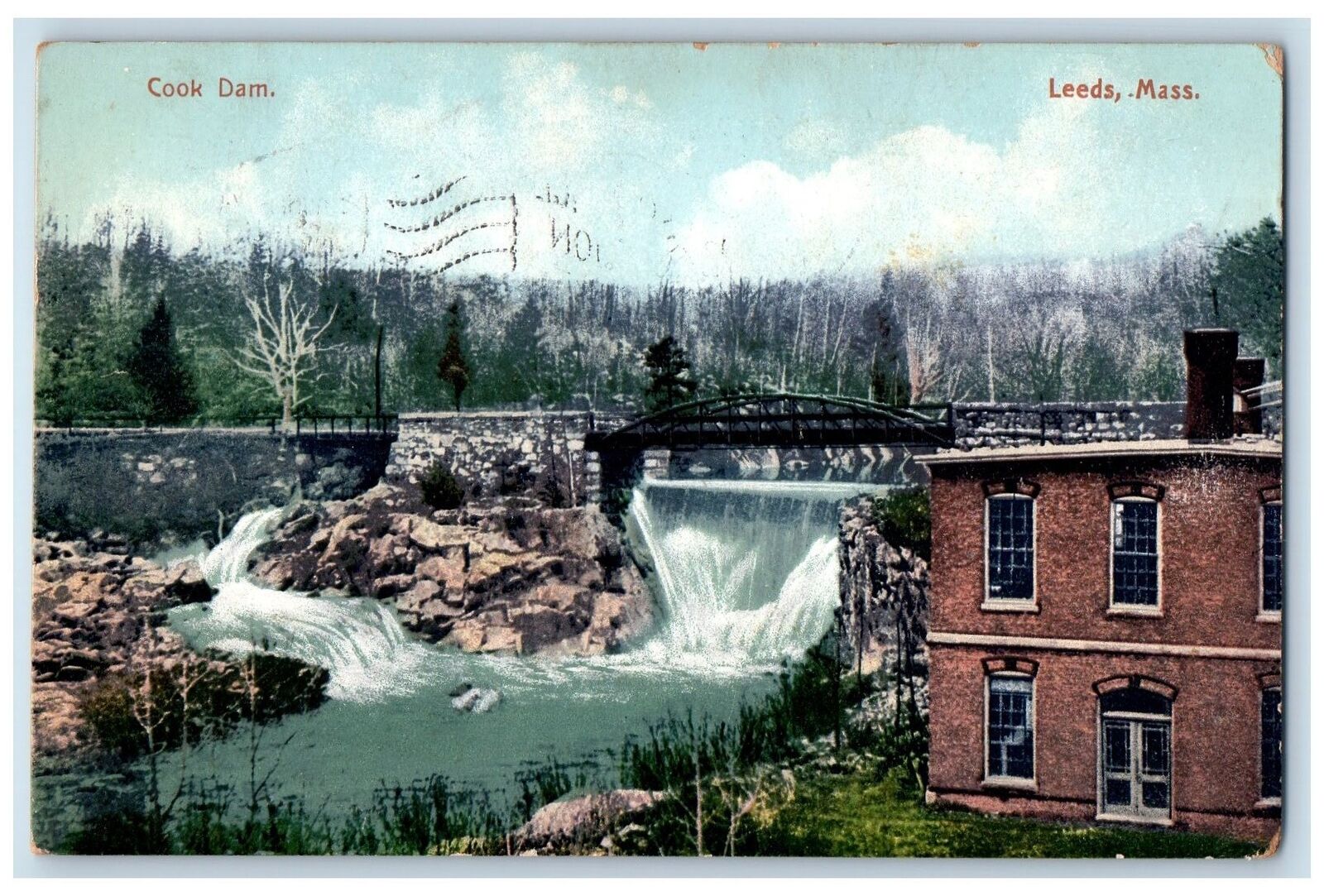 1912 Cook Dam Truss Bridge Power Source Building Leeds Massachusetts MA Postcard